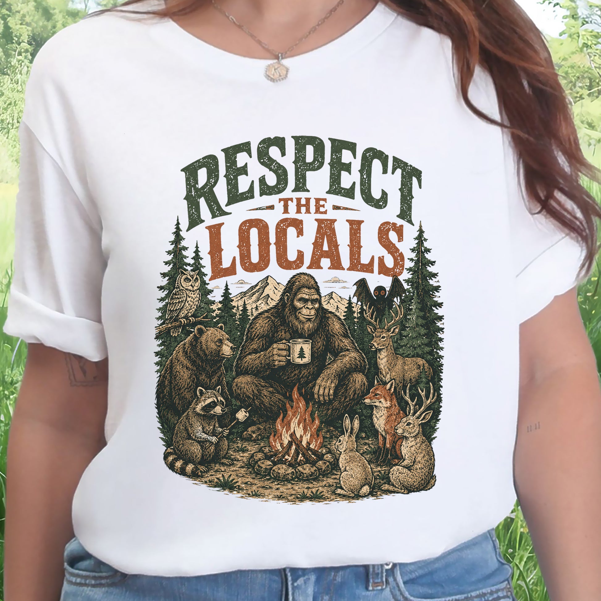 Respect the Locals Campfire Bigfoot Cryptid Wildlife Camping T-Shirt
