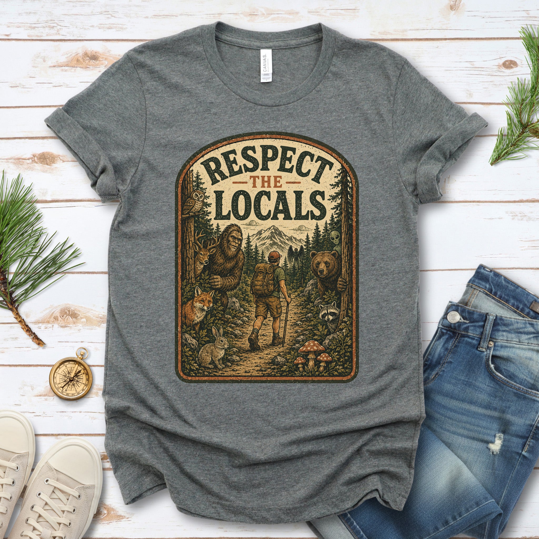Respect the Locals Forest Trail Bigfoot Cryptid Hiking T-Shirt