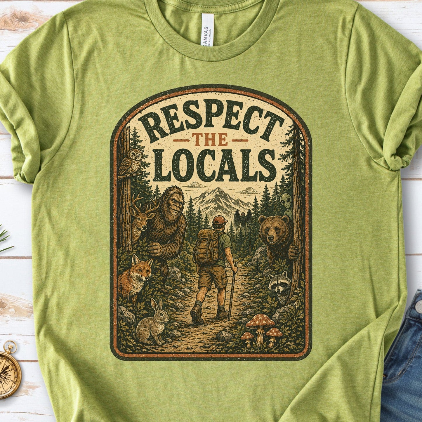 Respect the Locals Forest Trail Bigfoot Cryptid Hiking T-Shirt