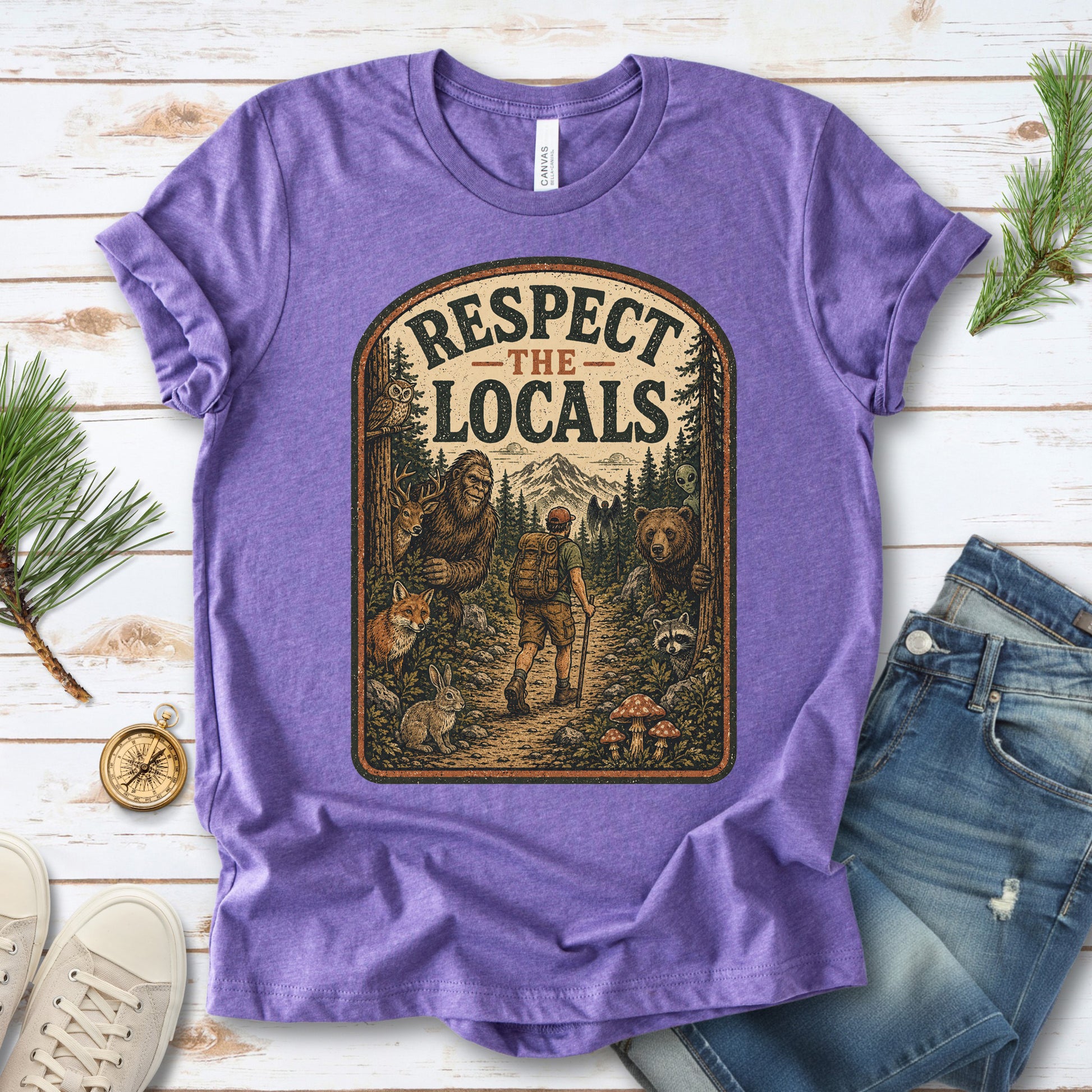 Respect the Locals Forest Trail Bigfoot Cryptid Hiking T-Shirt