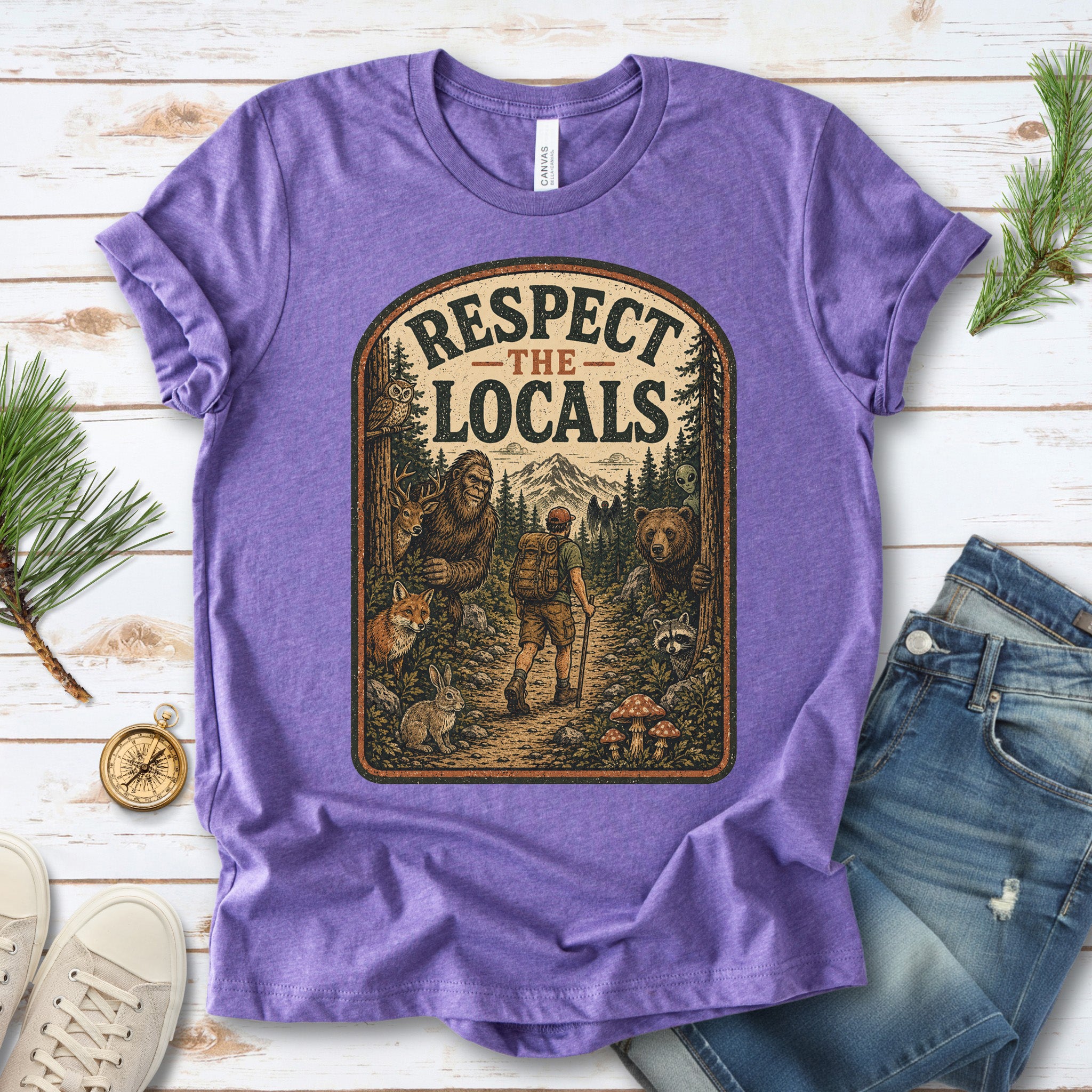 Respect the Locals Forest Trail Bigfoot Cryptid Hiking T-Shirt
