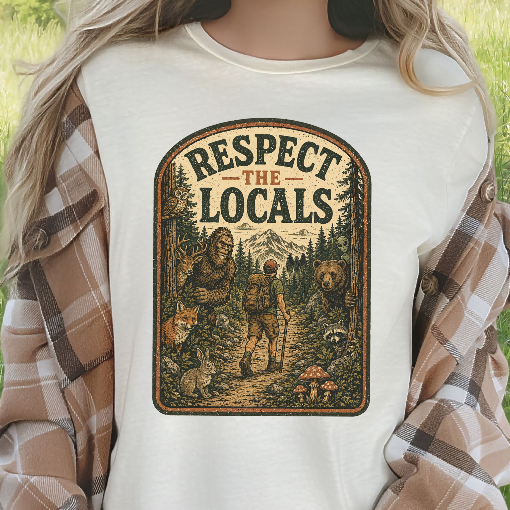 Respect the Locals Forest Trail Bigfoot Cryptid Hiking T-Shirt
