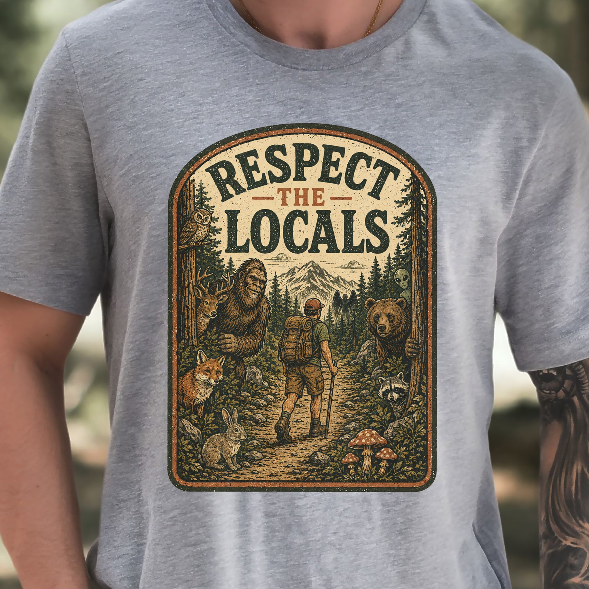 Respect the Locals Forest Trail Bigfoot Cryptid Hiking T-Shirt