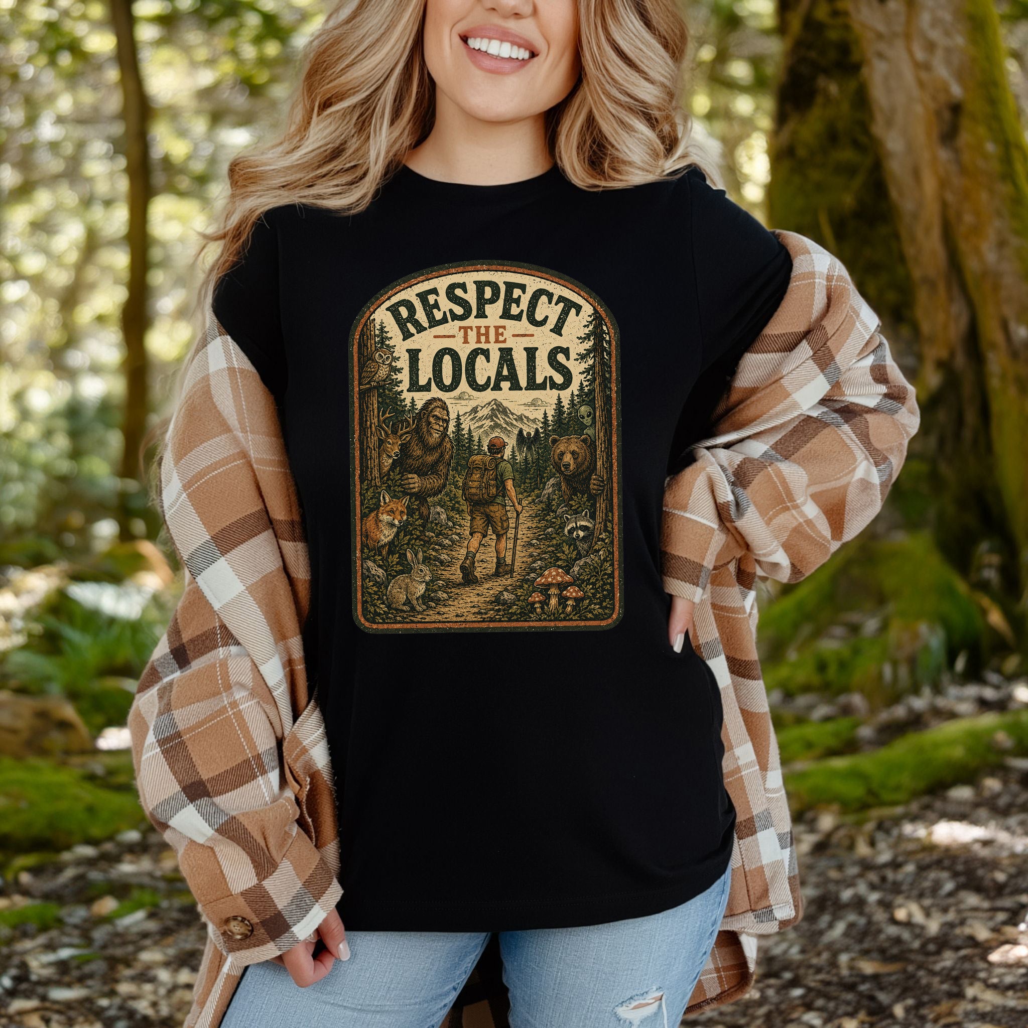 Respect the Locals Forest Trail Bigfoot Cryptid Hiking T-Shirt