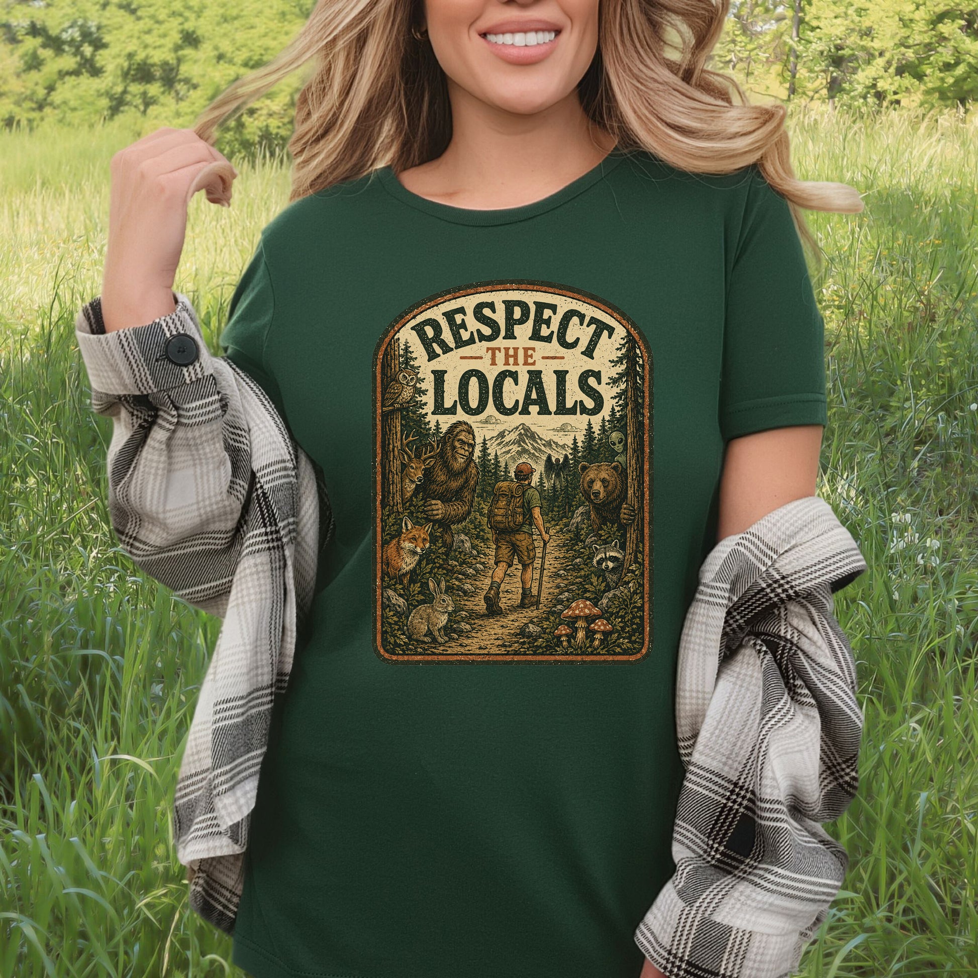 Respect the Locals Forest Trail Bigfoot Cryptid Hiking T-Shirt