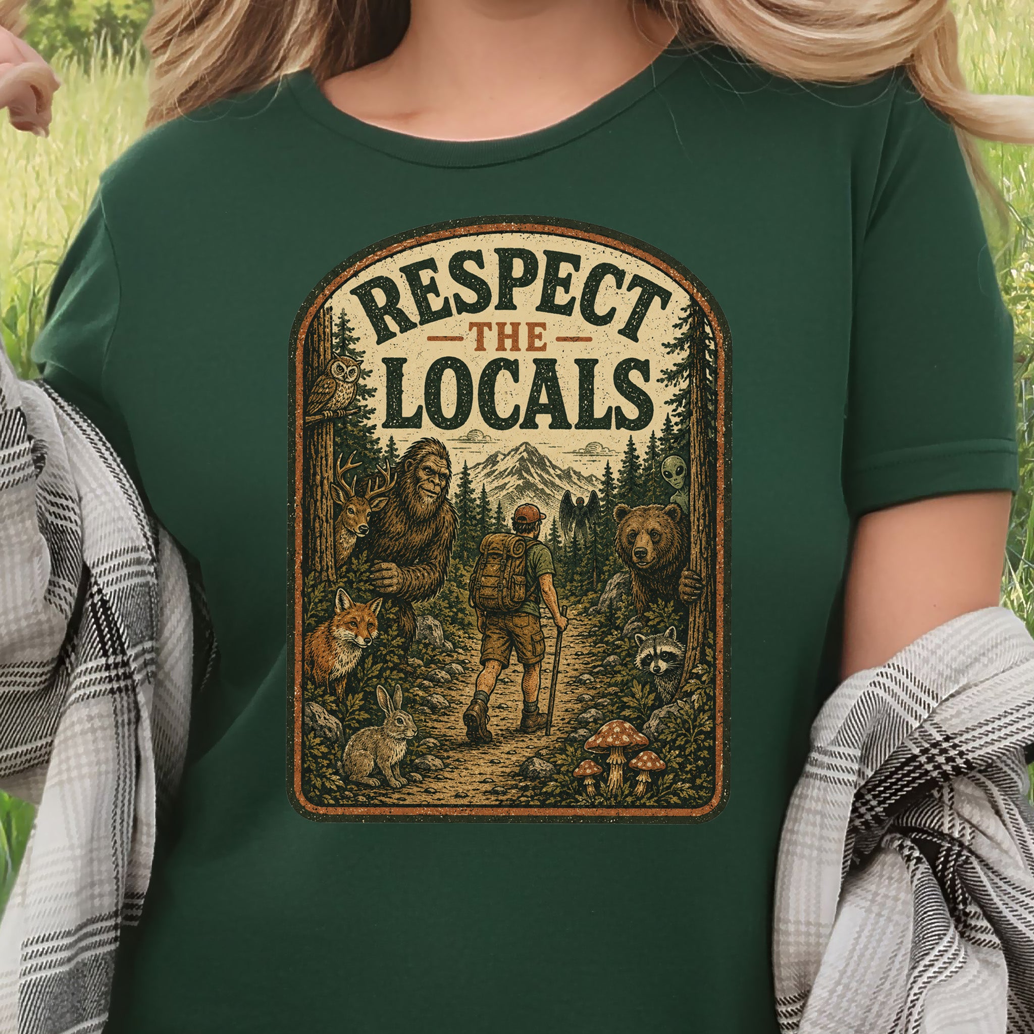 Respect the Locals Forest Trail Bigfoot Cryptid Hiking T-Shirt