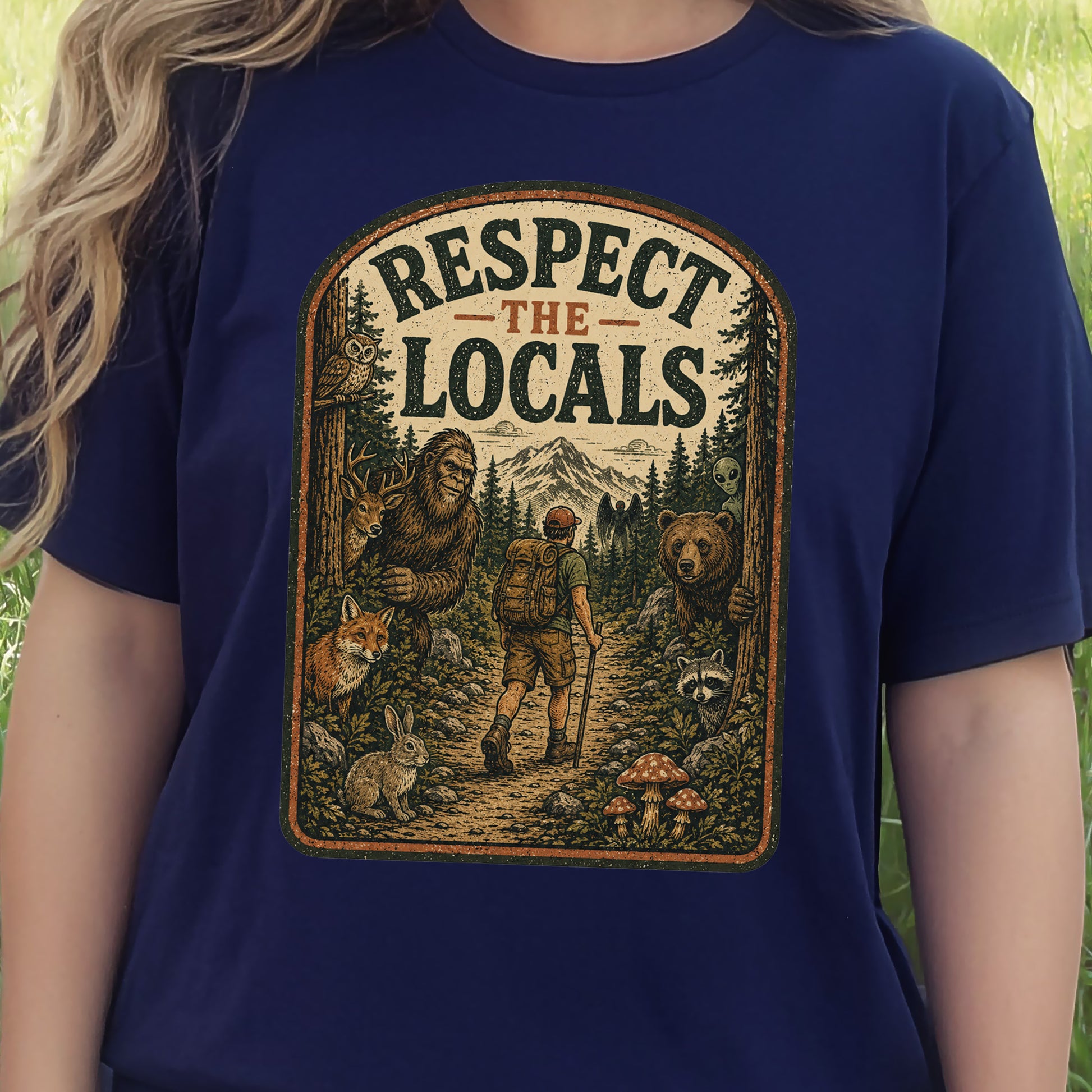 Respect the Locals Forest Trail Bigfoot Cryptid Hiking T-Shirt