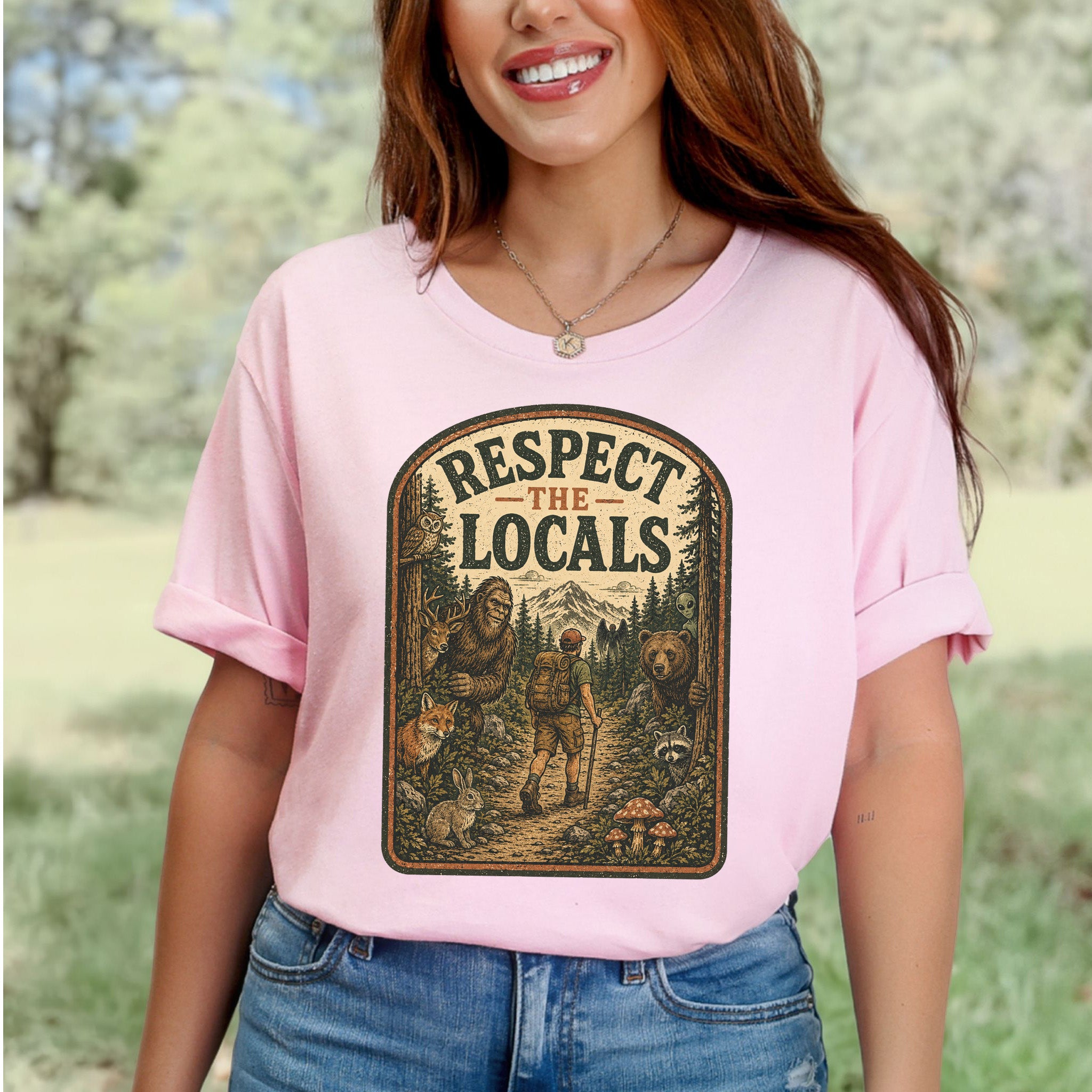 Respect the Locals Forest Trail Bigfoot Cryptid Hiking T-Shirt