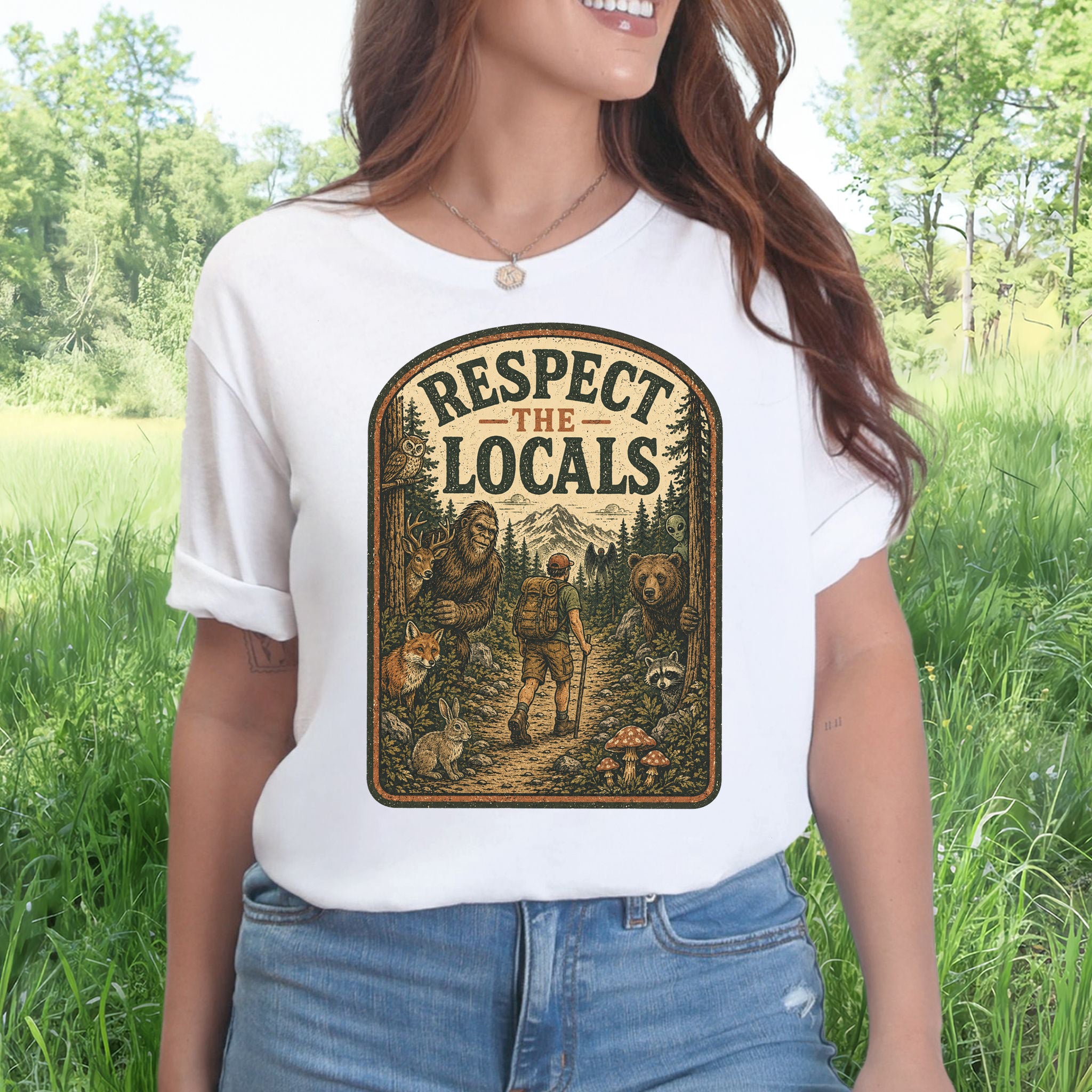 Respect the Locals Forest Trail Bigfoot Cryptid Hiking T-Shirt