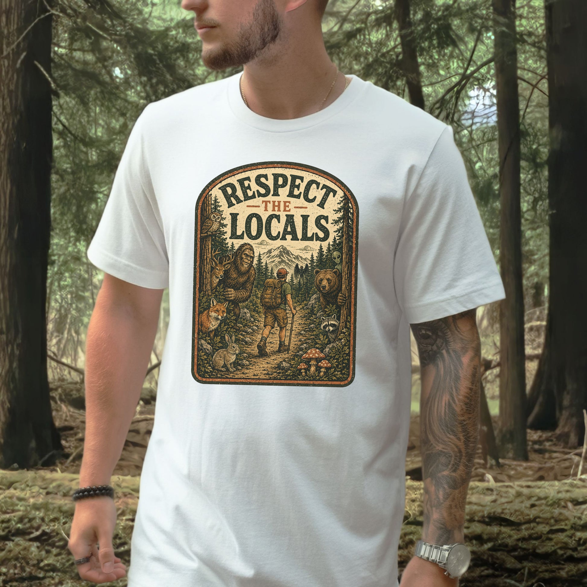 Respect the Locals Forest Trail Bigfoot Cryptid Hiking T-Shirt