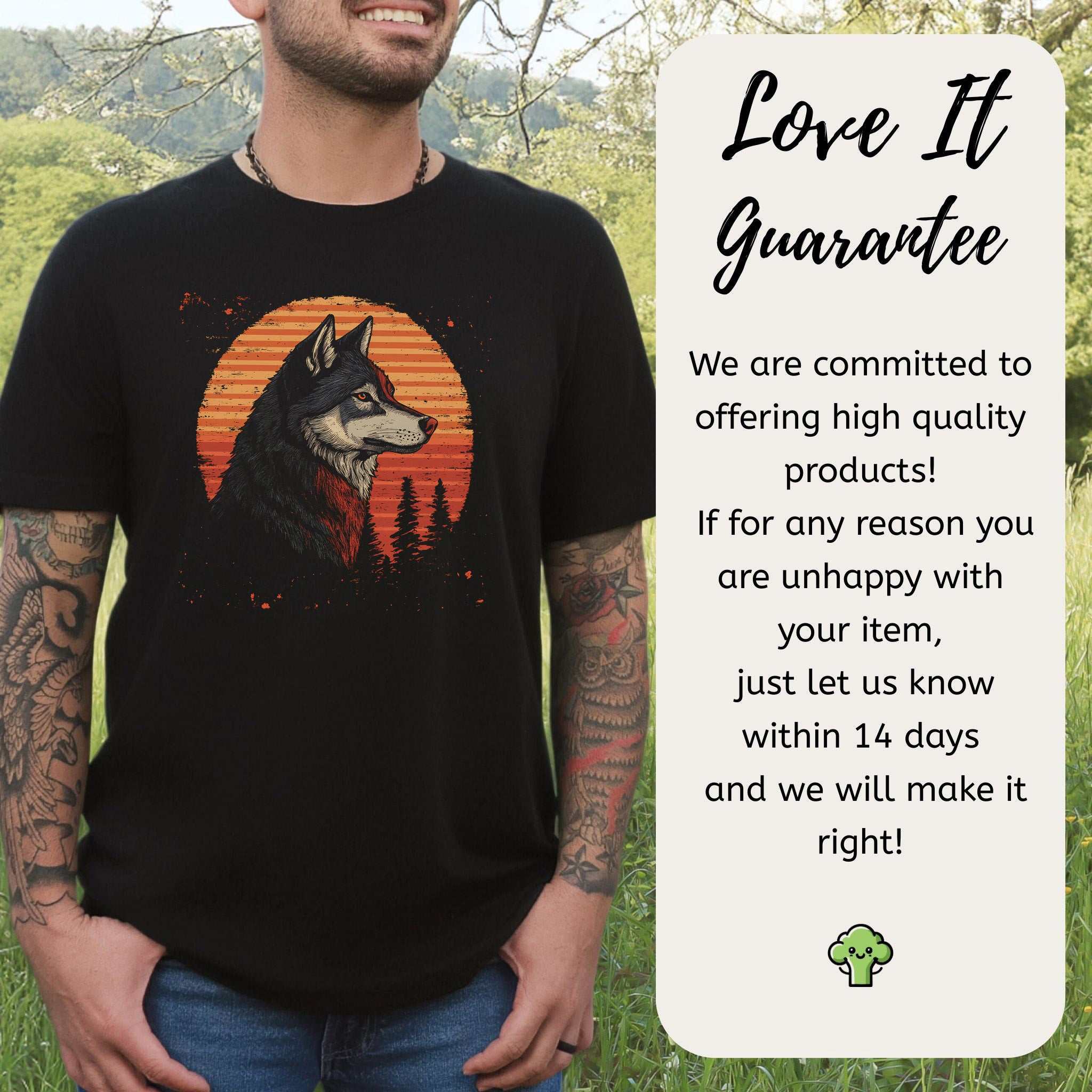 Retro Wolf & Forest Sunset T-Shirt