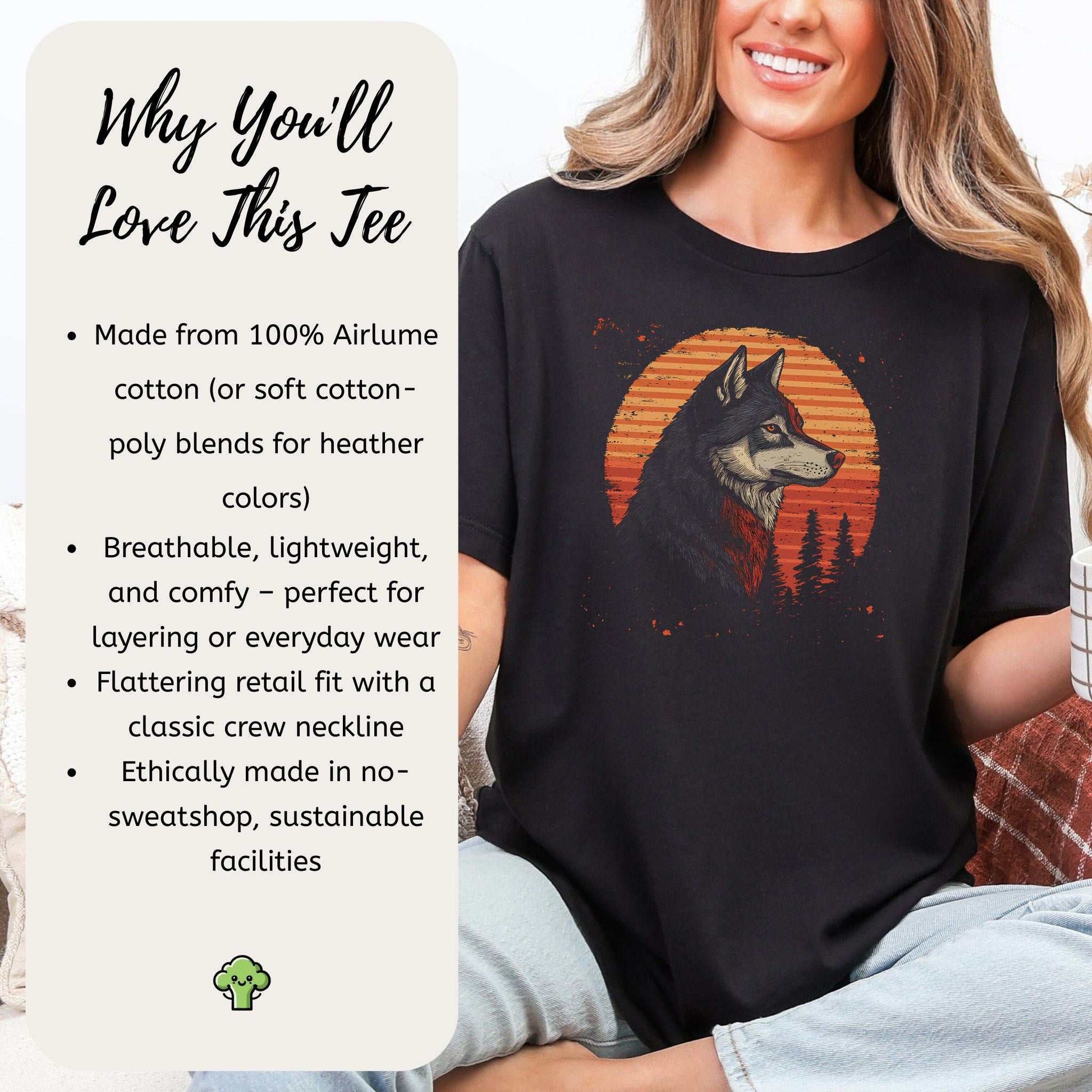 Retro Wolf & Forest Sunset T-Shirt