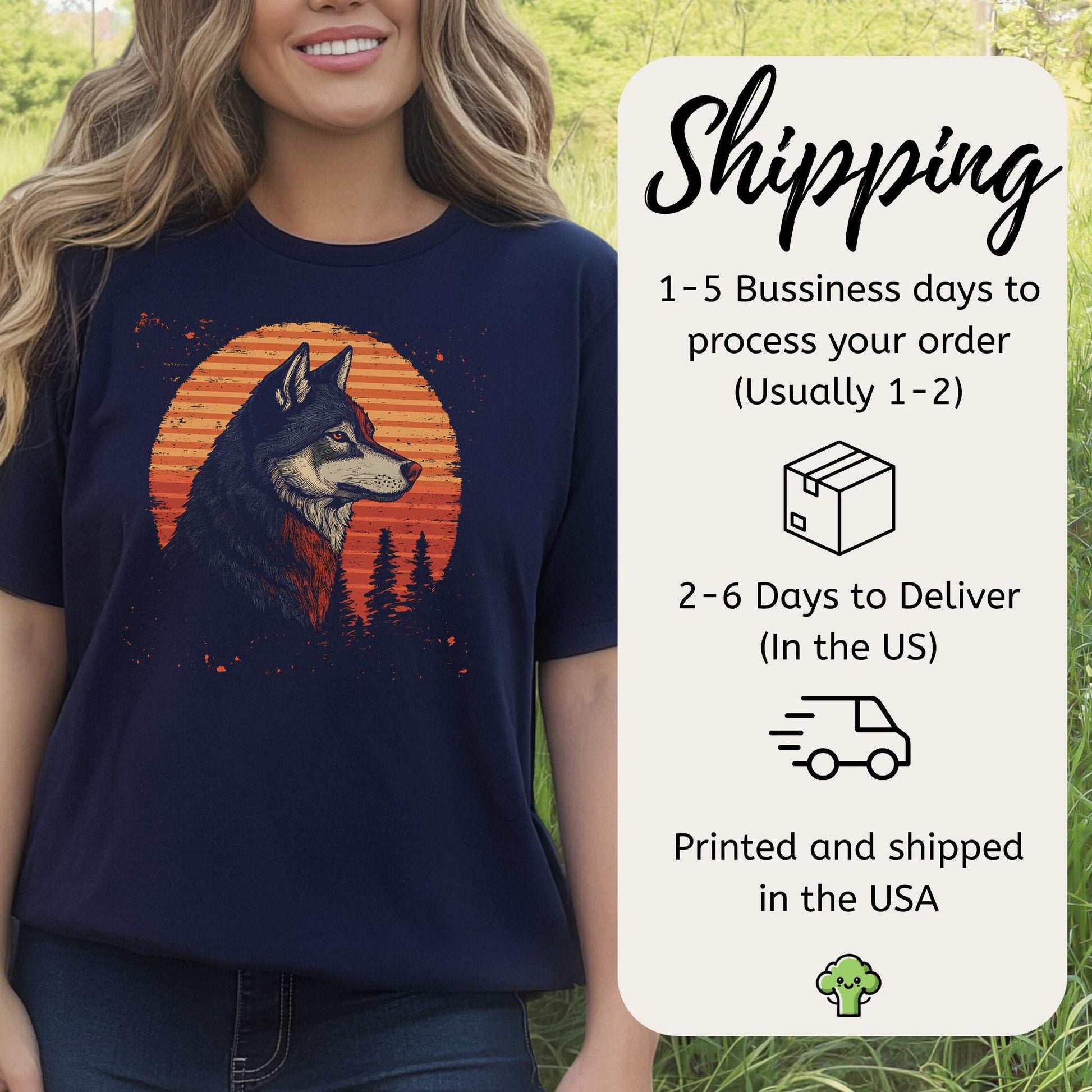 Retro Wolf & Forest Sunset T-Shirt