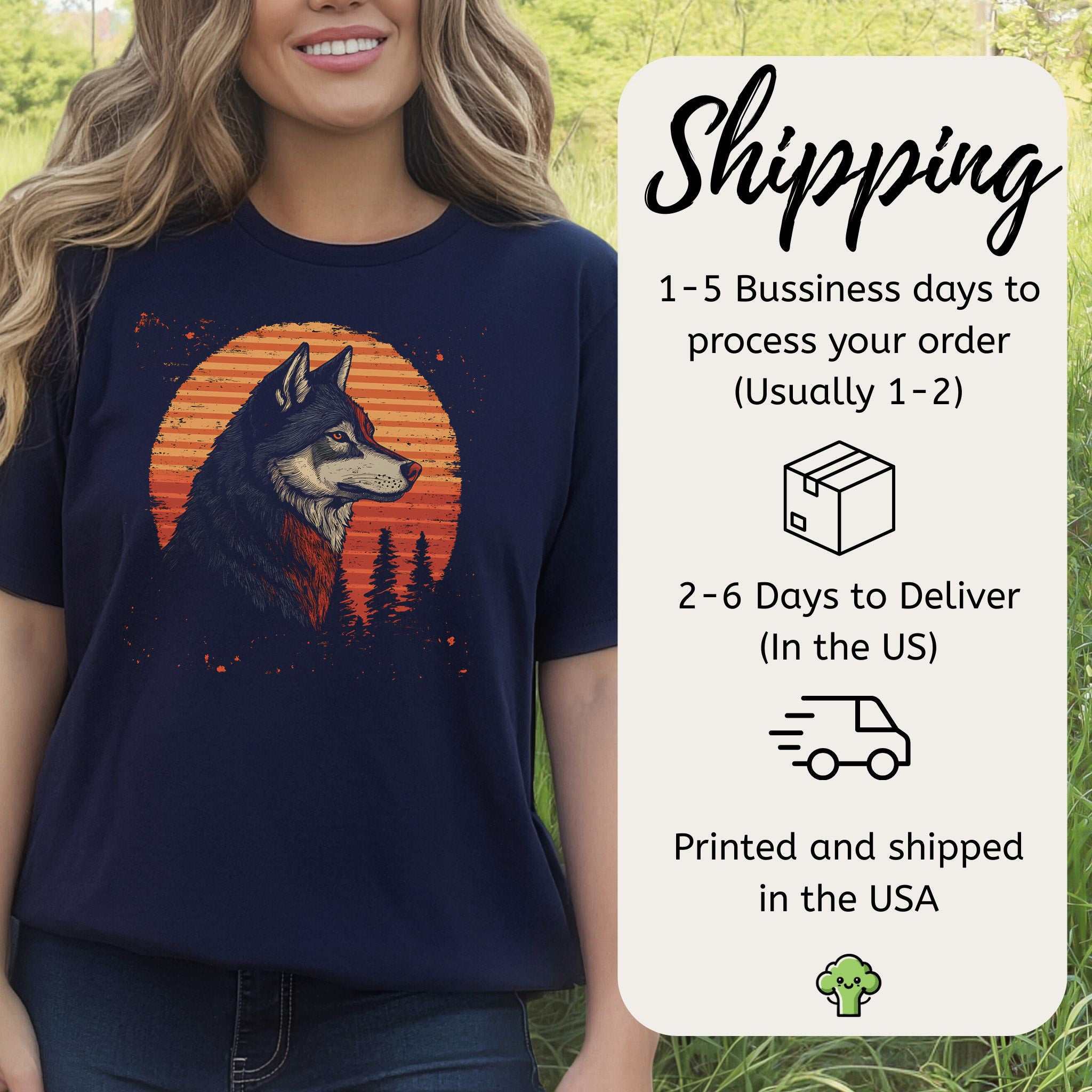 Retro Wolf & Forest Sunset T-Shirt