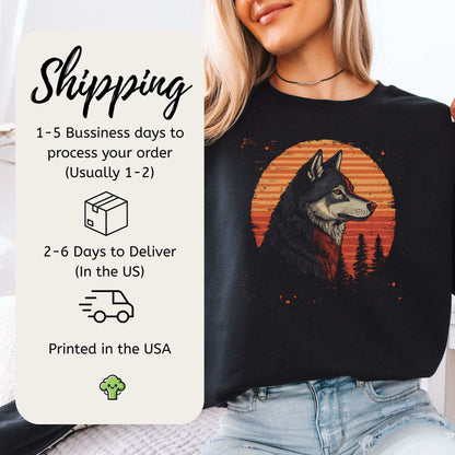 Retro Wolf Sweatshirt – Forest Sunset Spirit Animal with Vintage Vibes