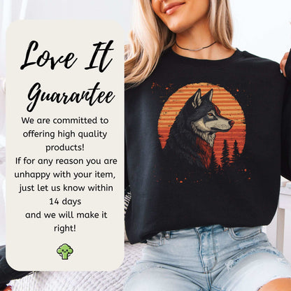 Retro Wolf Sweatshirt – Forest Sunset Spirit Animal with Vintage Vibes