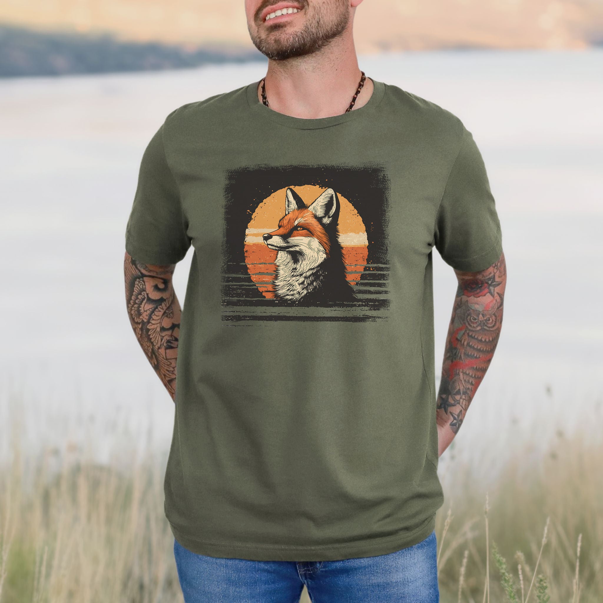 Fox Sunset Retro T-Shirt – Vintage Nature Vibes for Fox Lovers