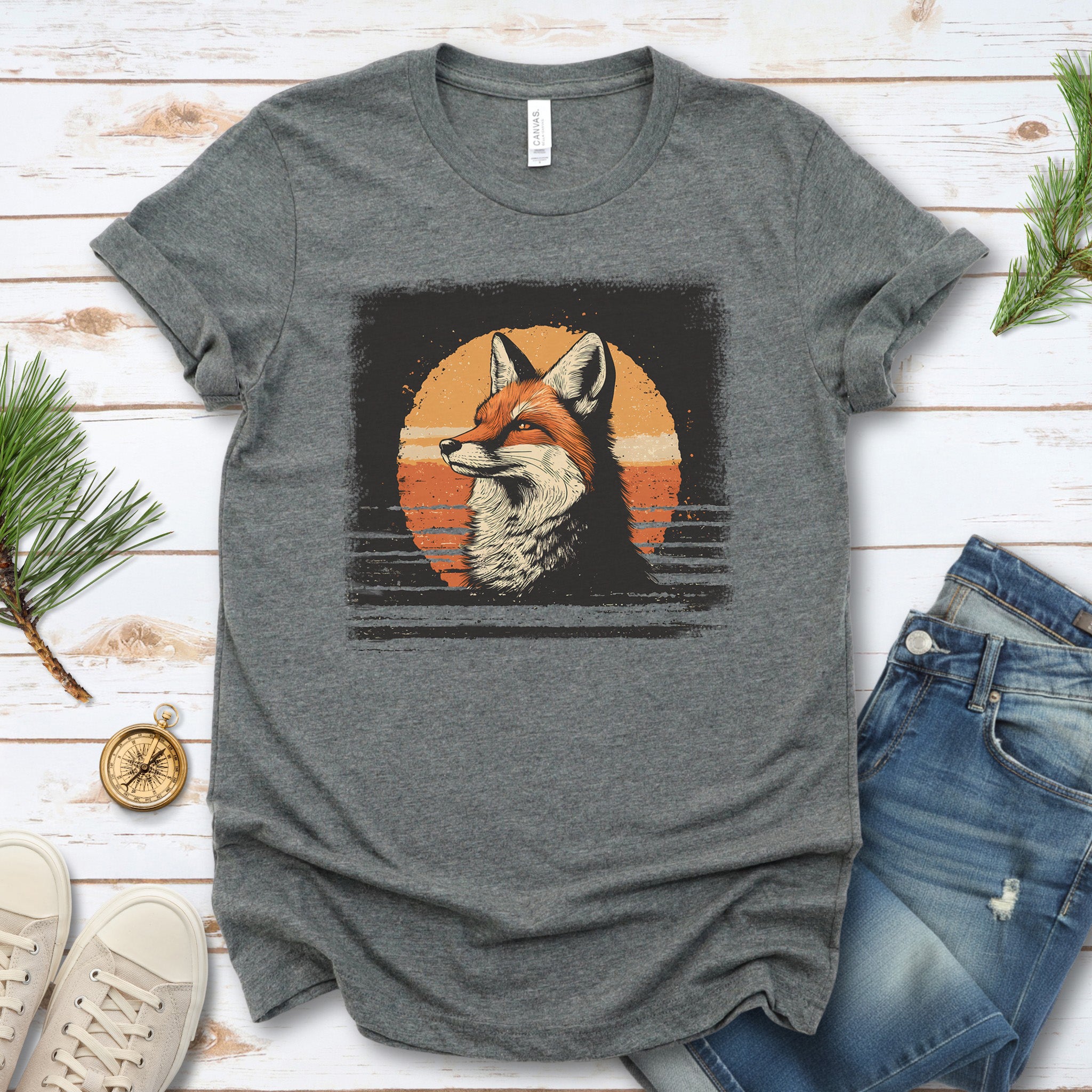 Fox Sunset Retro T-Shirt – Vintage Nature Vibes for Fox Lovers