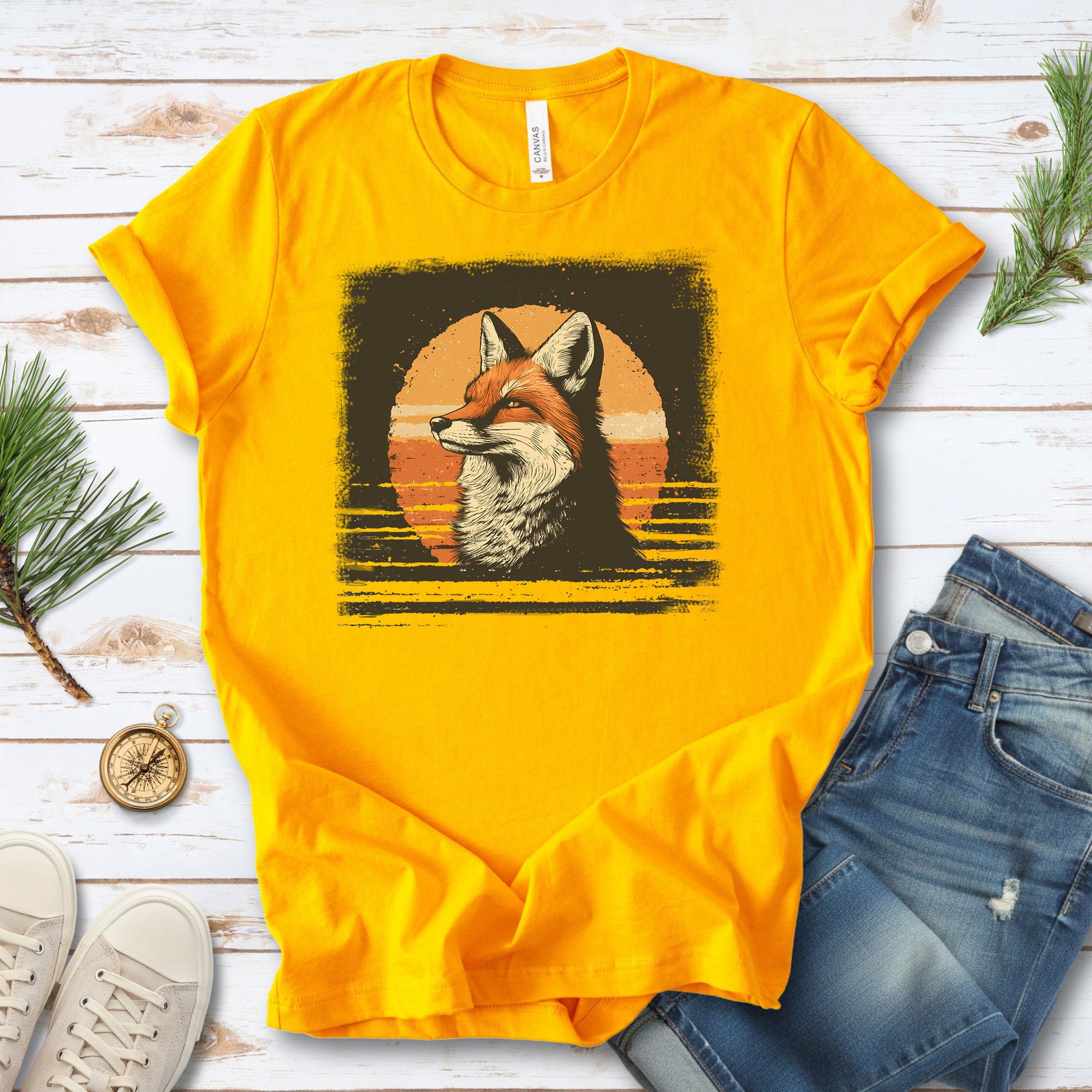 Fox Sunset Retro T-Shirt – Vintage Nature Vibes for Fox Lovers
