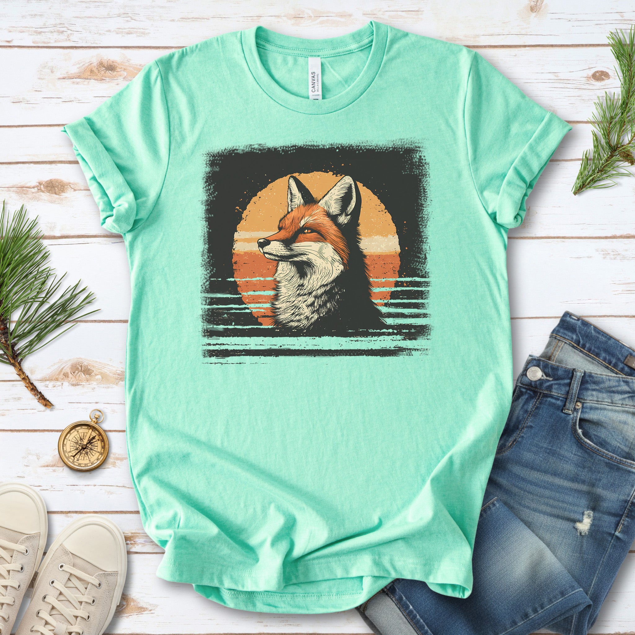 Fox Sunset Retro T-Shirt – Vintage Nature Vibes for Fox Lovers