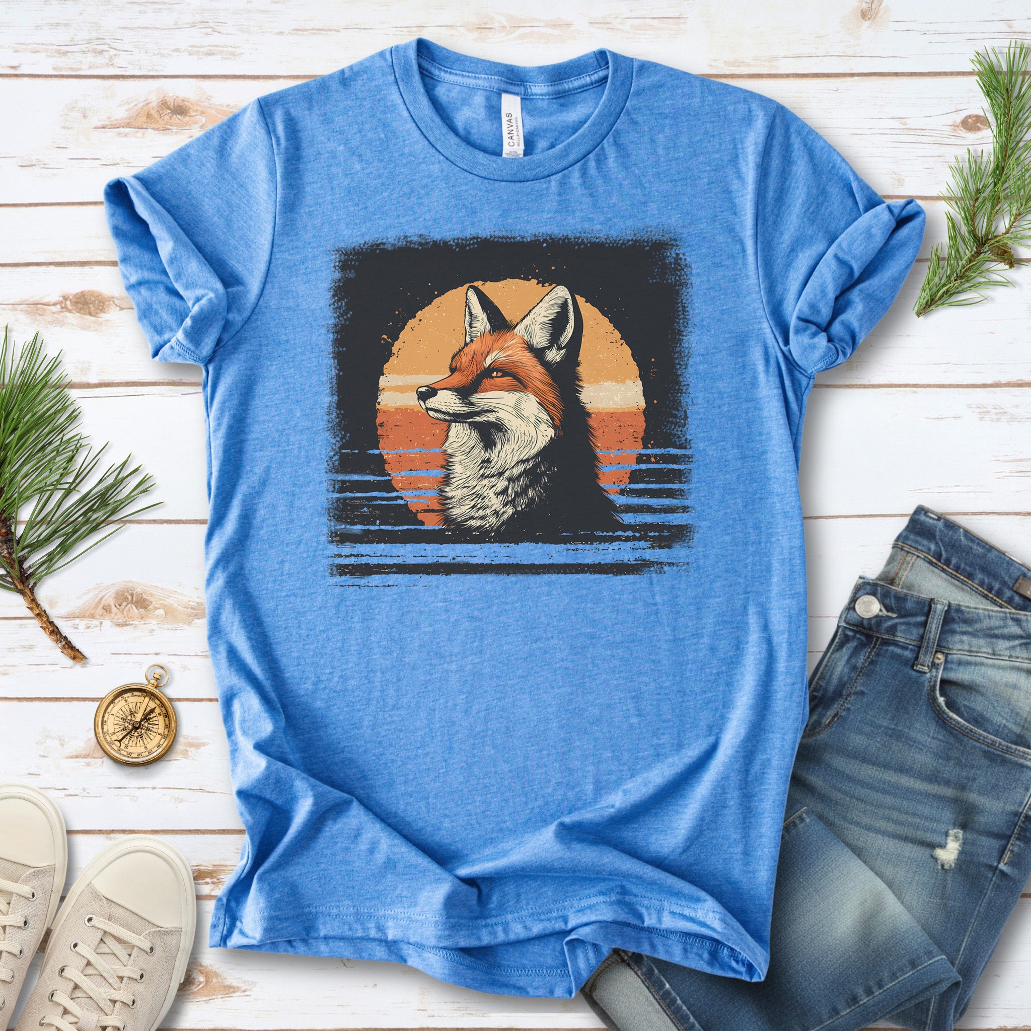 Fox Sunset Retro T-Shirt – Vintage Nature Vibes for Fox Lovers