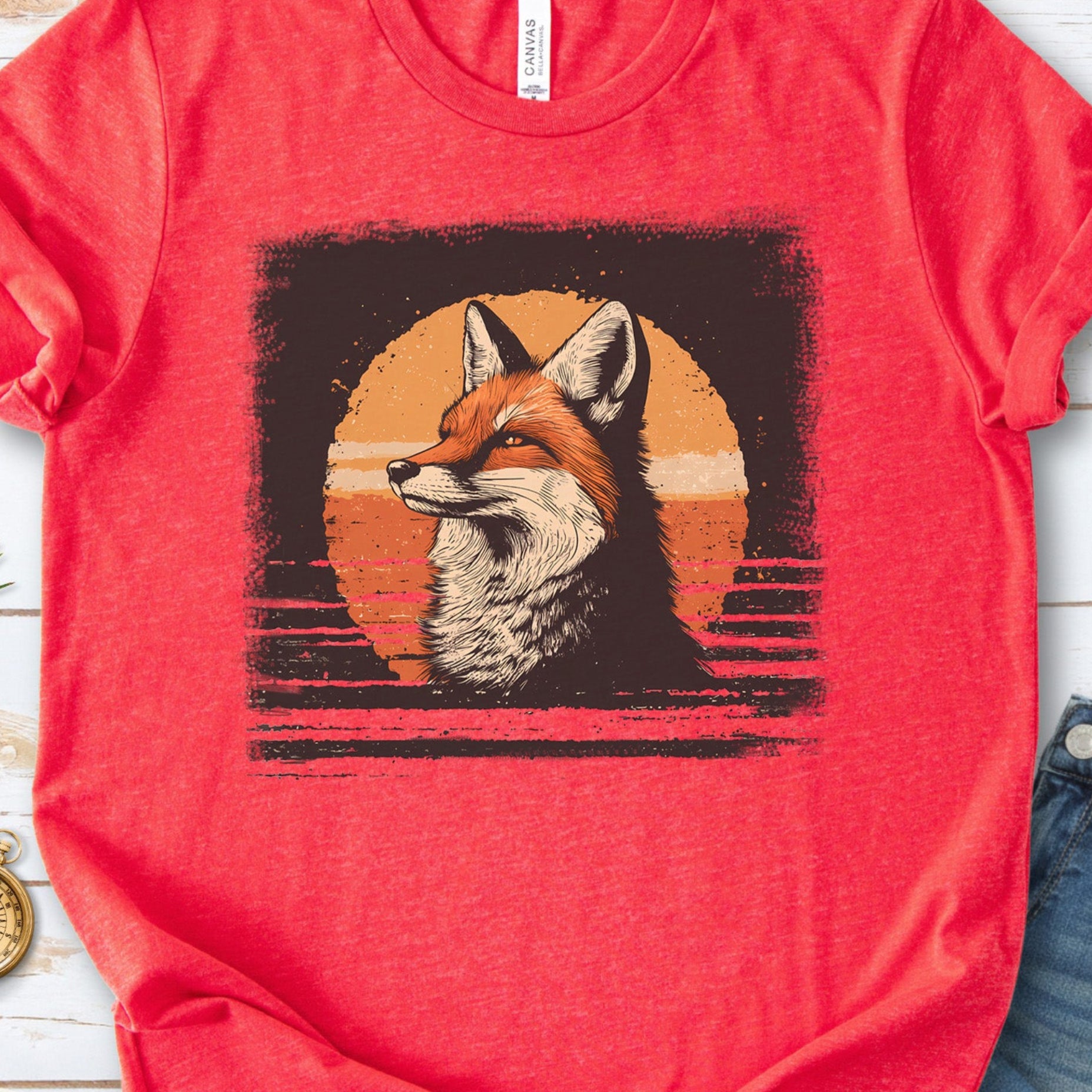Fox Sunset Retro T-Shirt – Vintage Nature Vibes for Fox Lovers