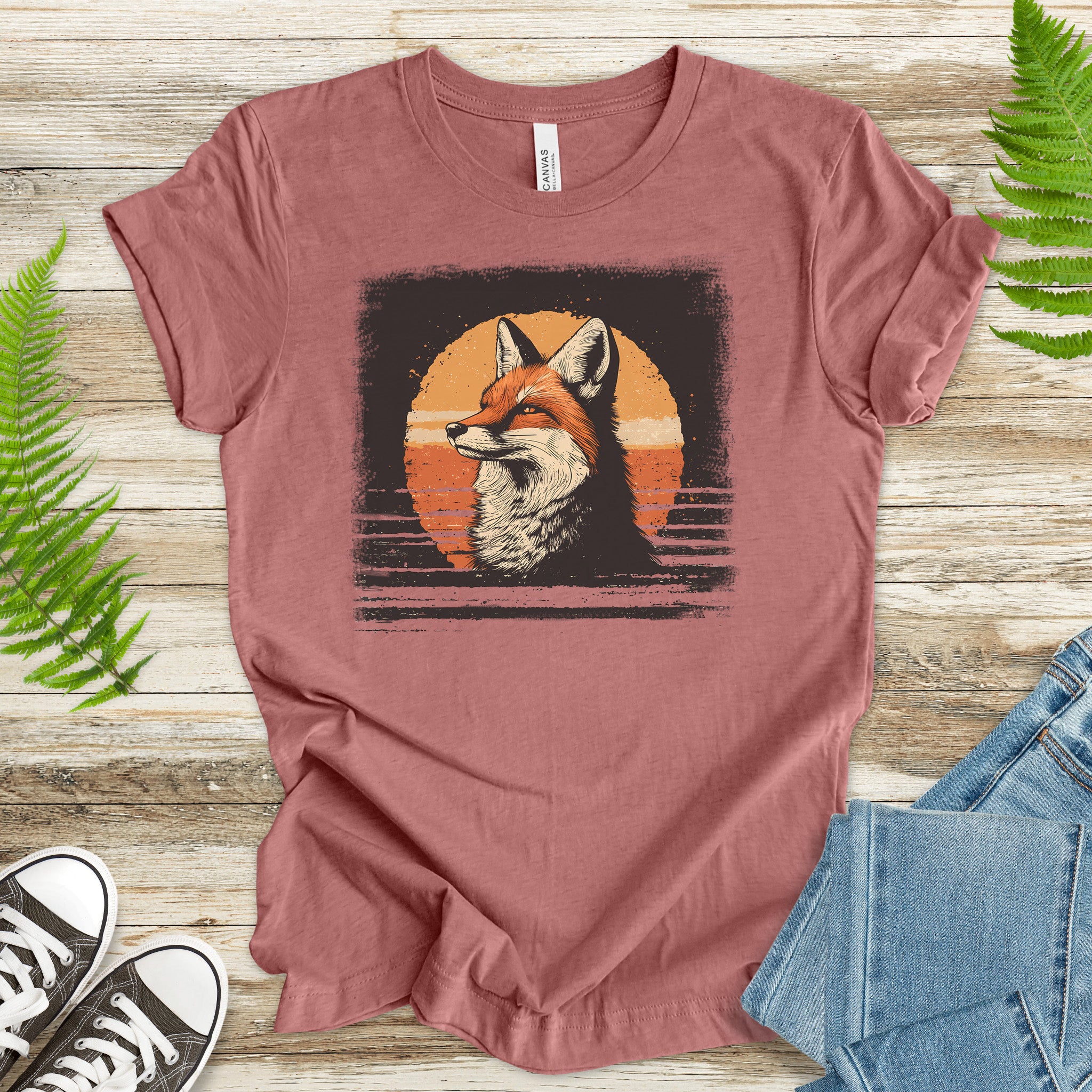 Fox Sunset Retro T-Shirt – Vintage Nature Vibes for Fox Lovers