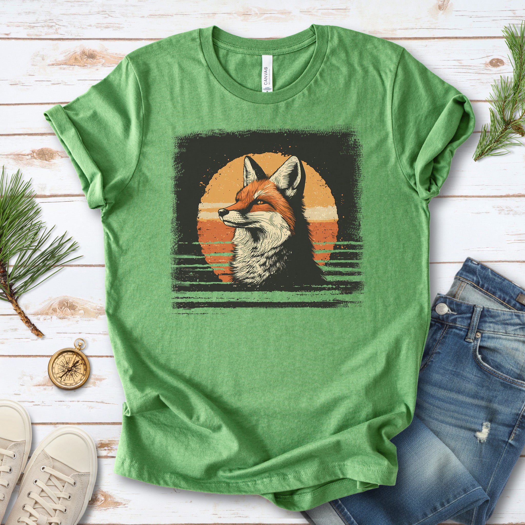 Fox Sunset Retro T-Shirt – Vintage Nature Vibes for Fox Lovers