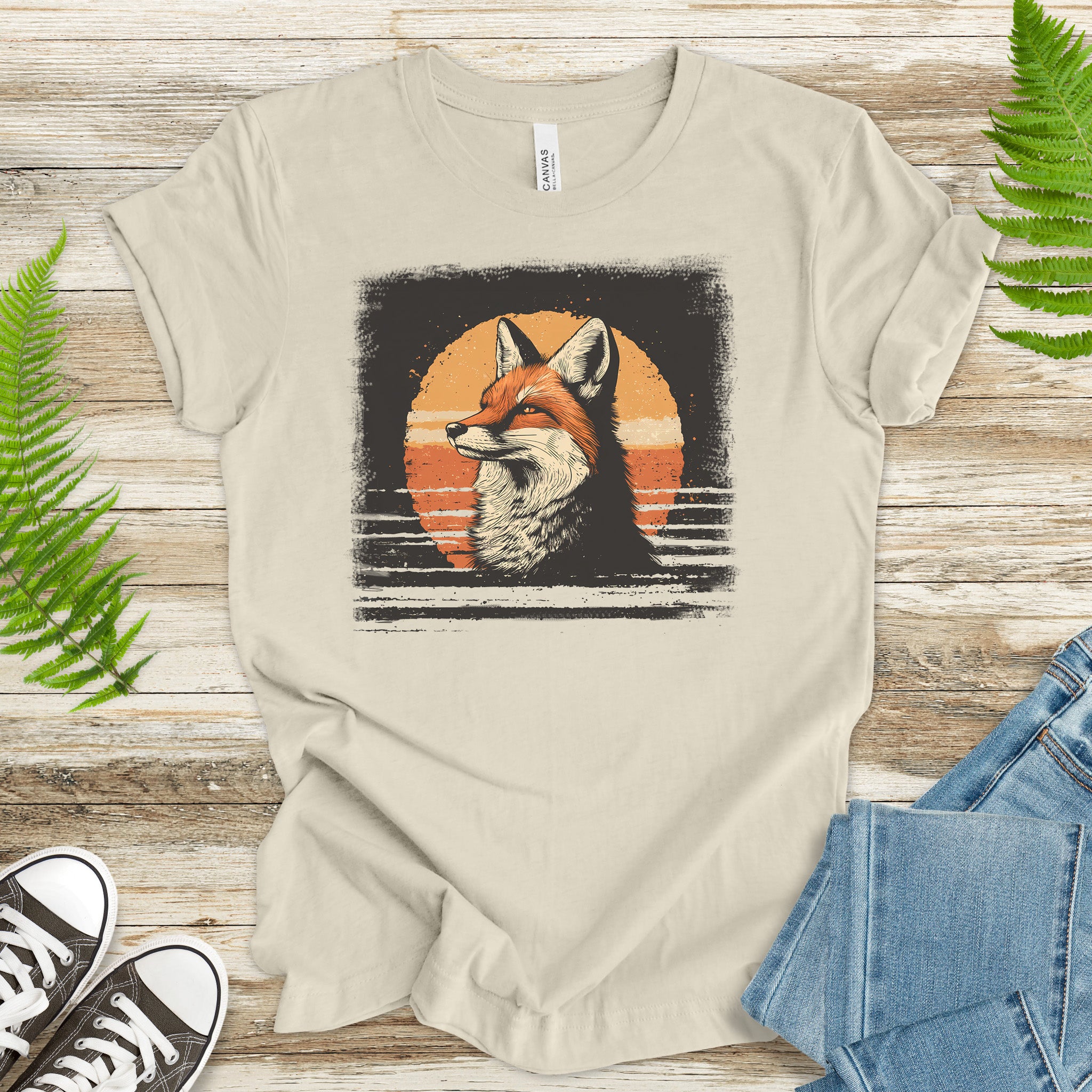 Fox Sunset Retro T-Shirt – Vintage Nature Vibes for Fox Lovers