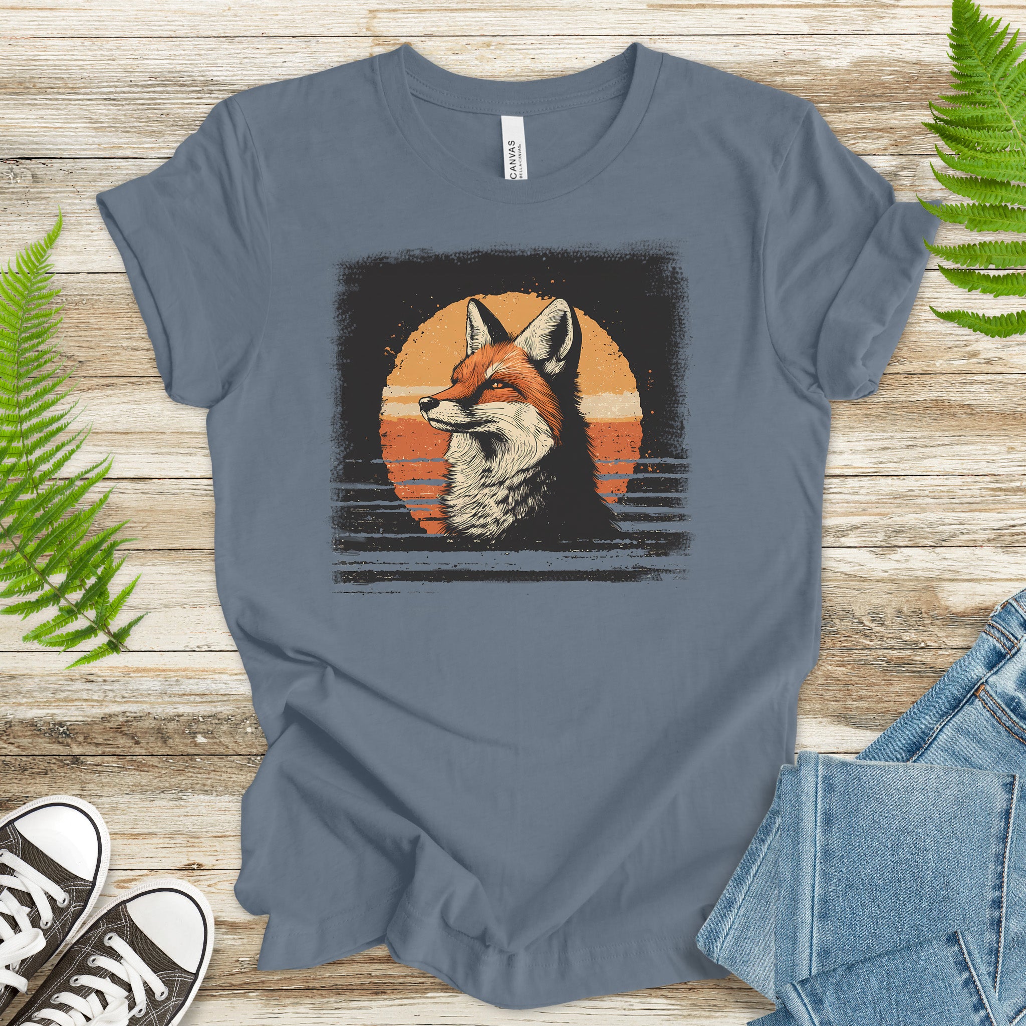Fox Sunset Retro T-Shirt – Vintage Nature Vibes for Fox Lovers