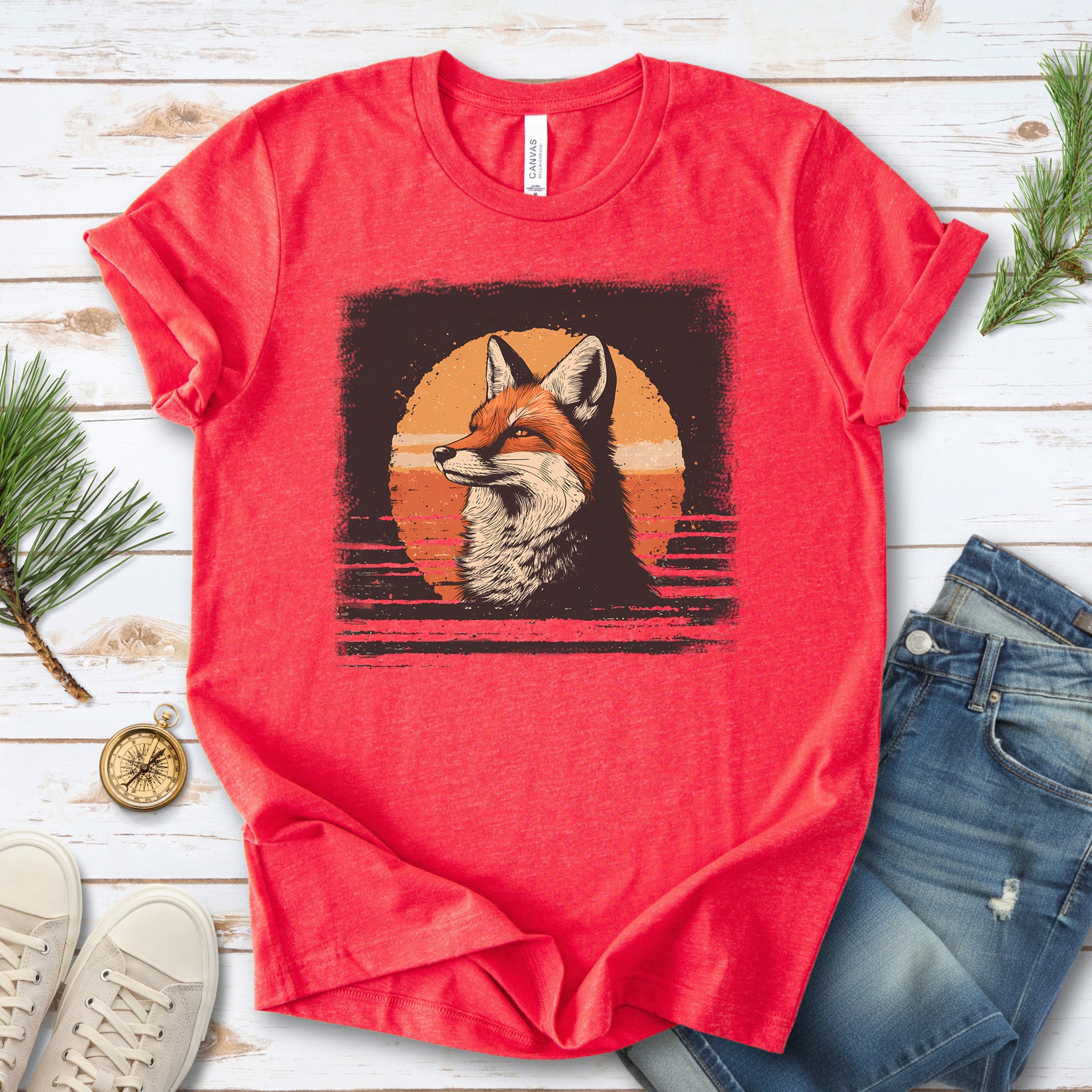 Fox Sunset Retro T-Shirt – Vintage Nature Vibes for Fox Lovers