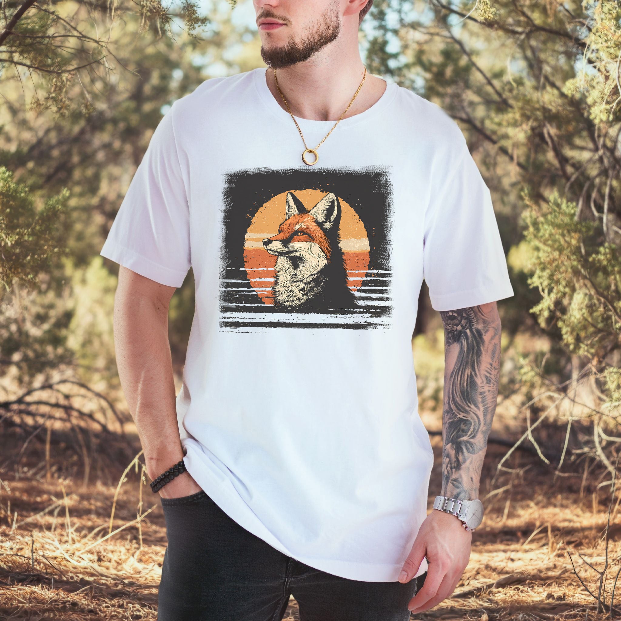 Fox Sunset Retro T-Shirt – Vintage Nature Vibes for Fox Lovers
