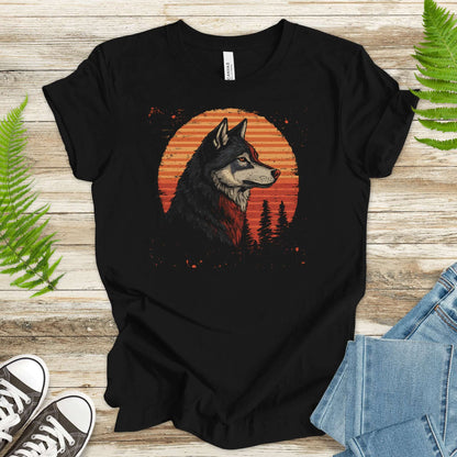 Retro Wolf & Forest Sunset T-Shirt