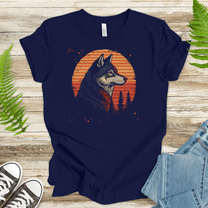 Retro Wolf & Forest Sunset T-Shirt