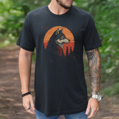 Retro Wolf & Forest Sunset T-Shirt