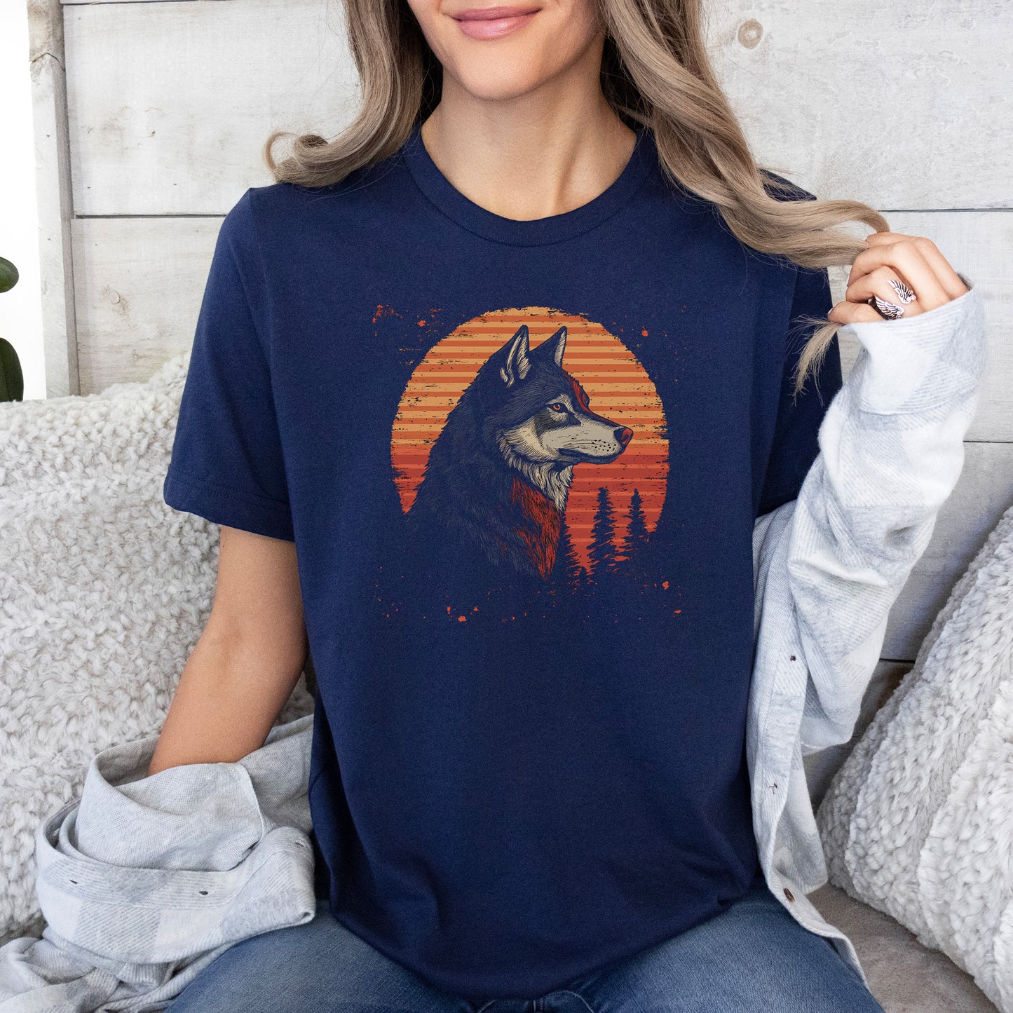 Retro Wolf & Forest Sunset T-Shirt