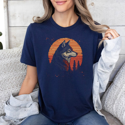 Retro Wolf & Forest Sunset T-Shirt