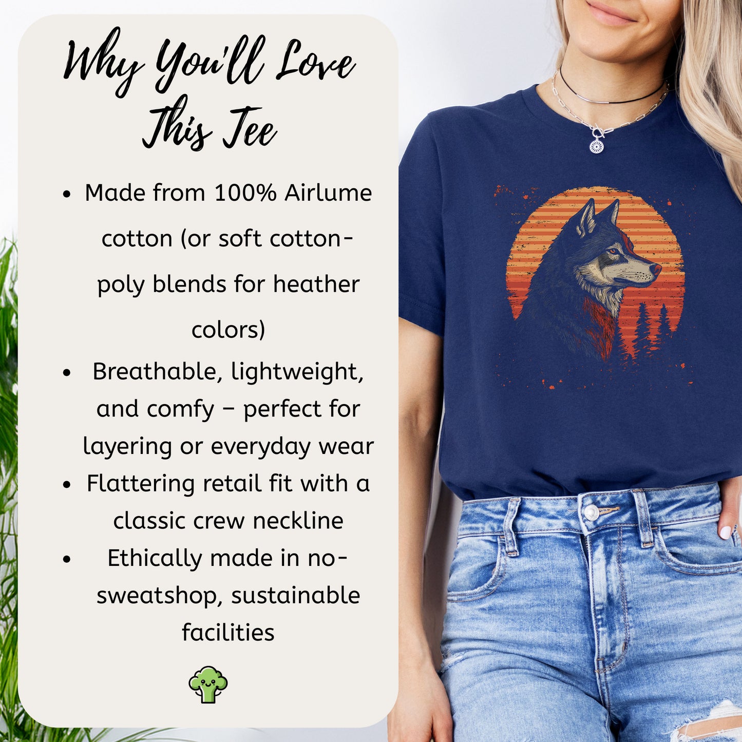 Retro Wolf & Forest Sunset T-Shirt
