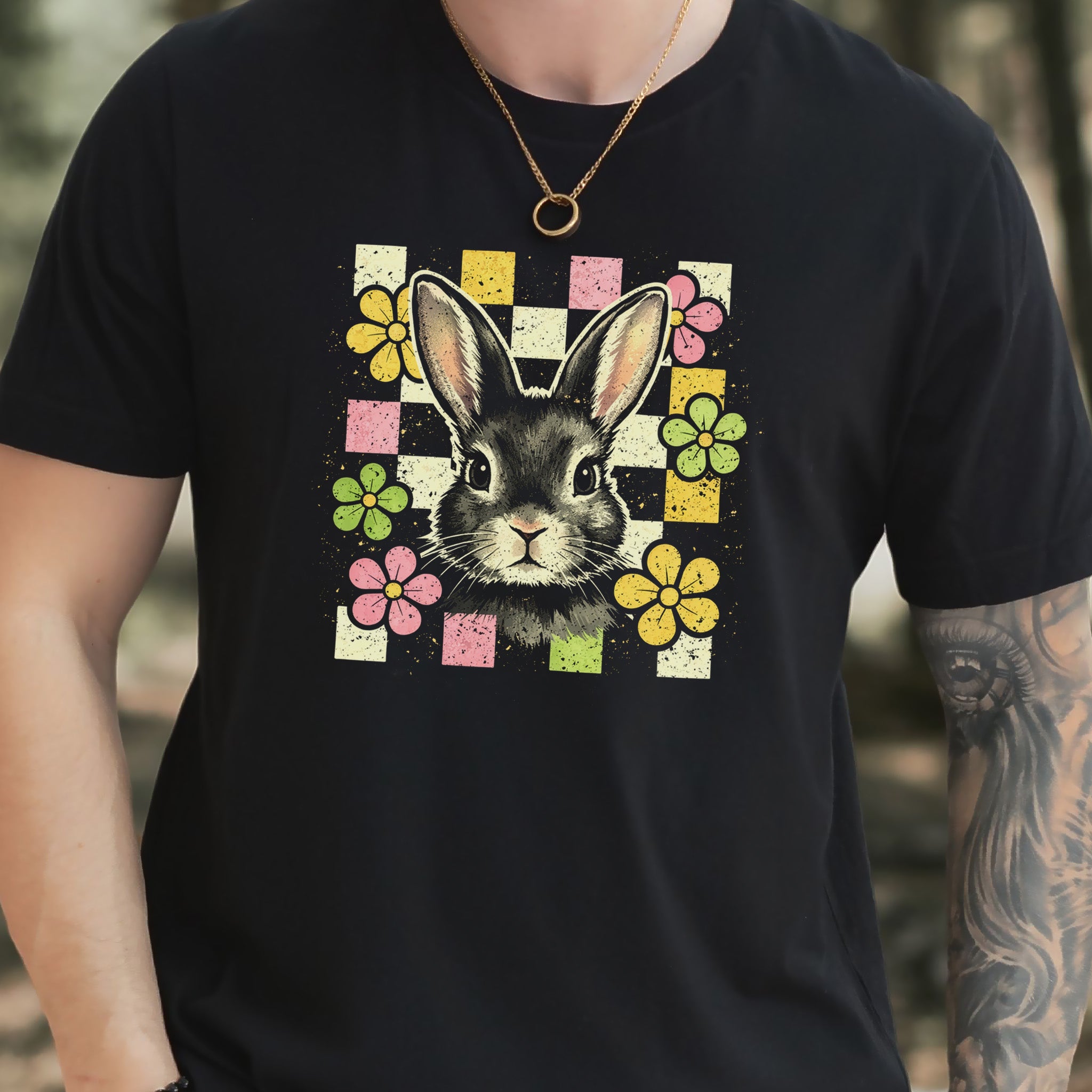 Retro Bunny Bloom T-Shirt Cute Floral Easter Rabbit Lover Gift