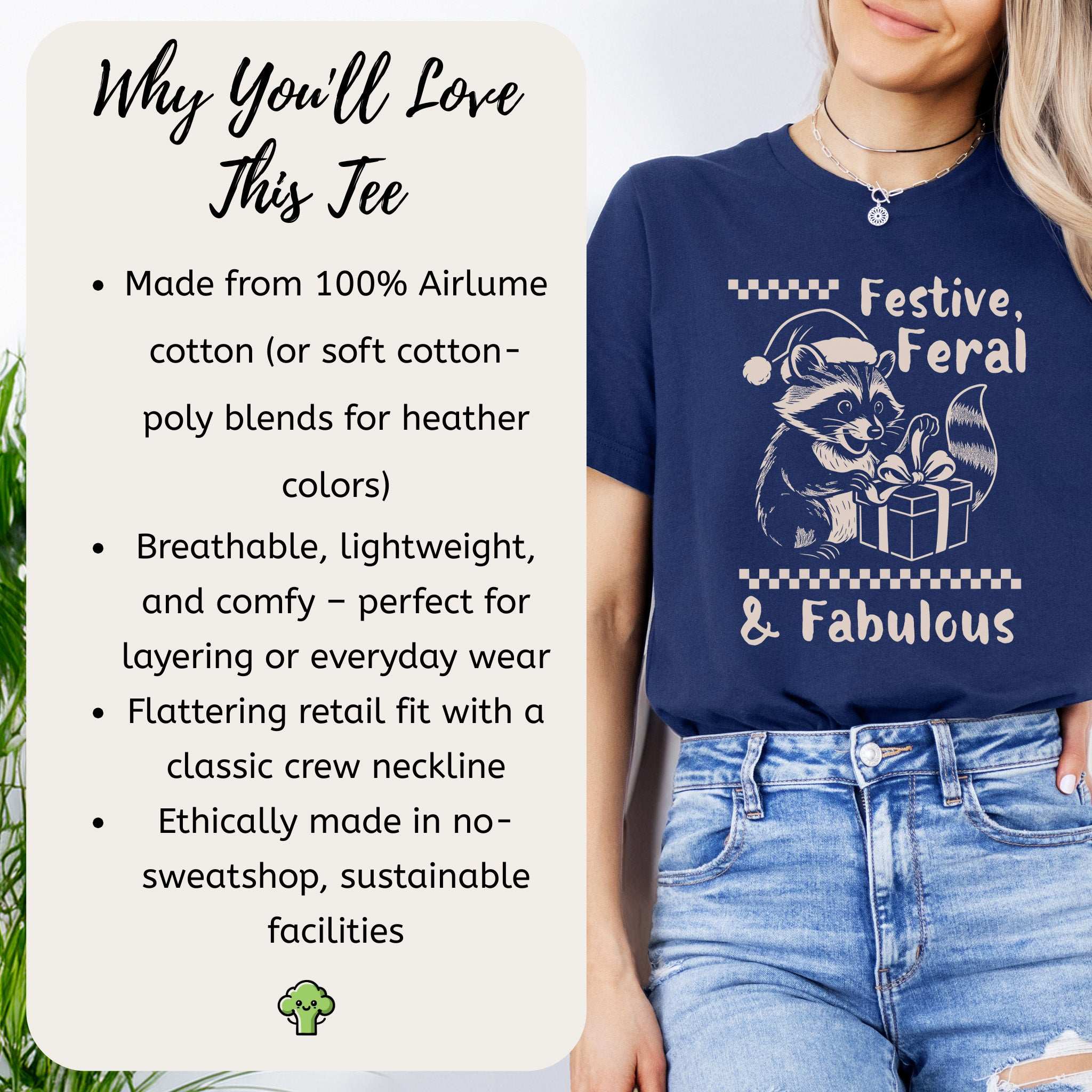 Festive Feral & Fabulous Raccoon T-Shirt – Funny Christmas Gift Tee
