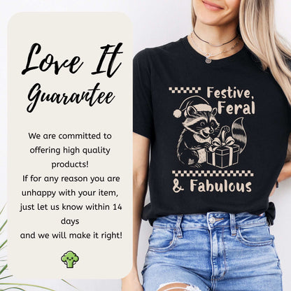 Festive Feral & Fabulous Raccoon T-Shirt – Funny Christmas Gift Tee