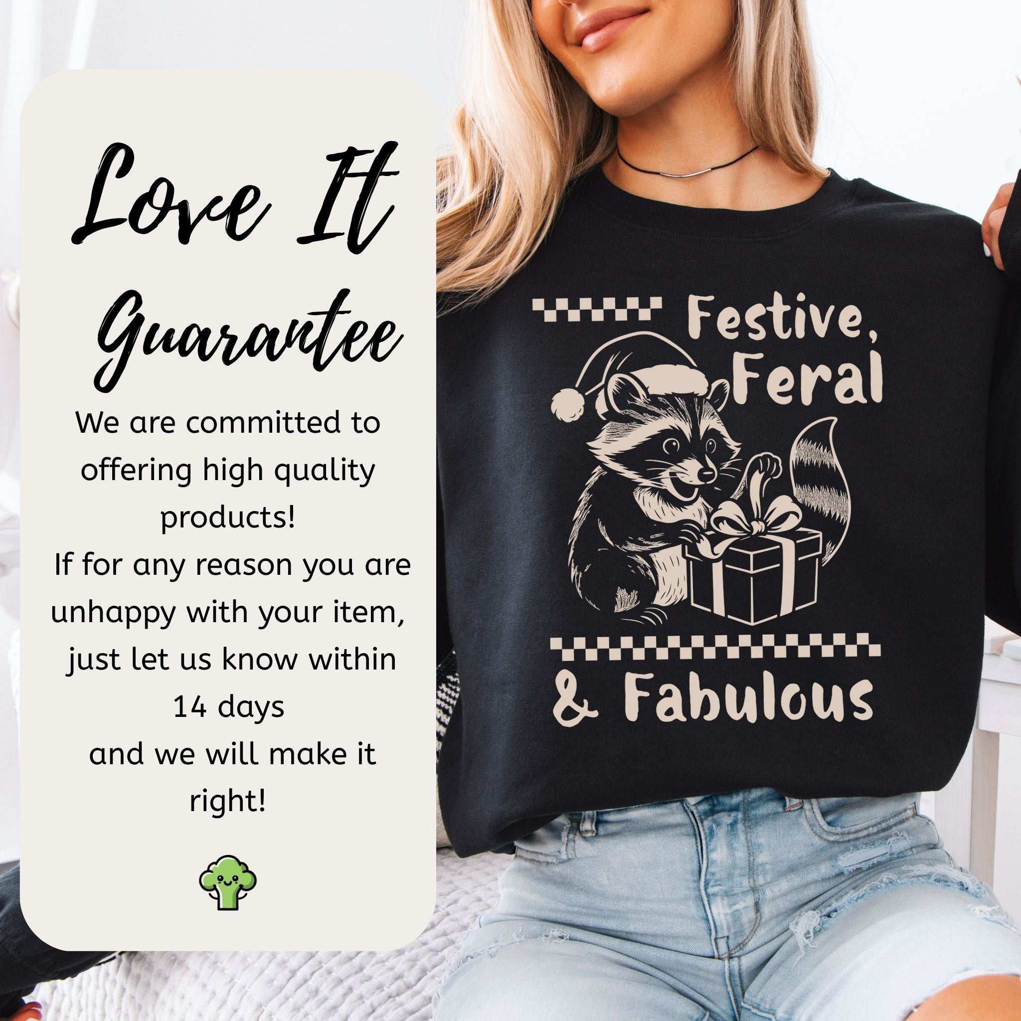 Festive Feral & Fabulous Raccoon Sweatshirt – Funny Christmas Chaos Gift