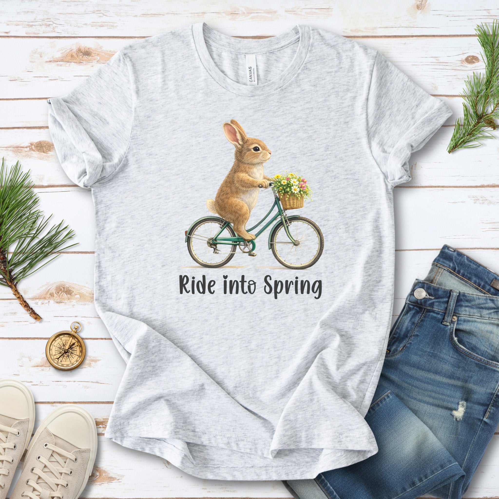Ride Into Spring T-Shirt Easter Bunny Bike Rabbit Lover Gift Tee