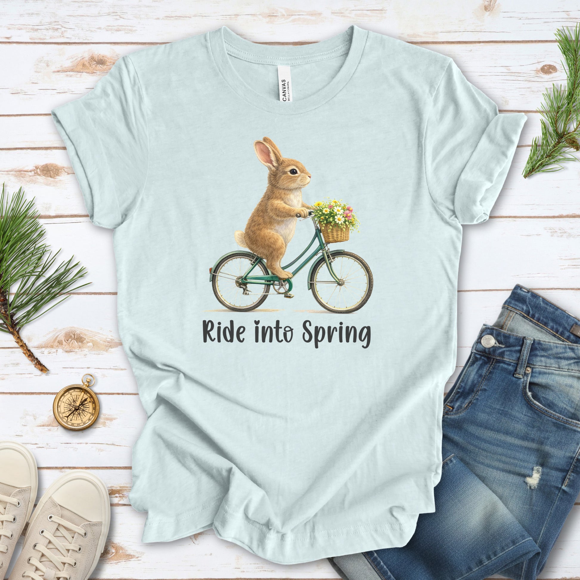 Ride Into Spring T-Shirt Easter Bunny Bike Rabbit Lover Gift Tee