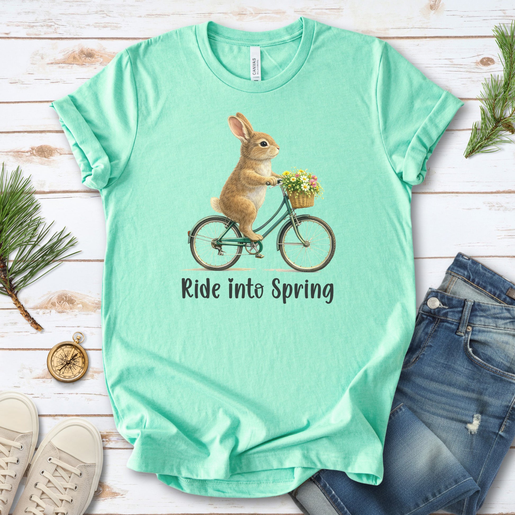 Ride Into Spring T-Shirt Easter Bunny Bike Rabbit Lover Gift Tee