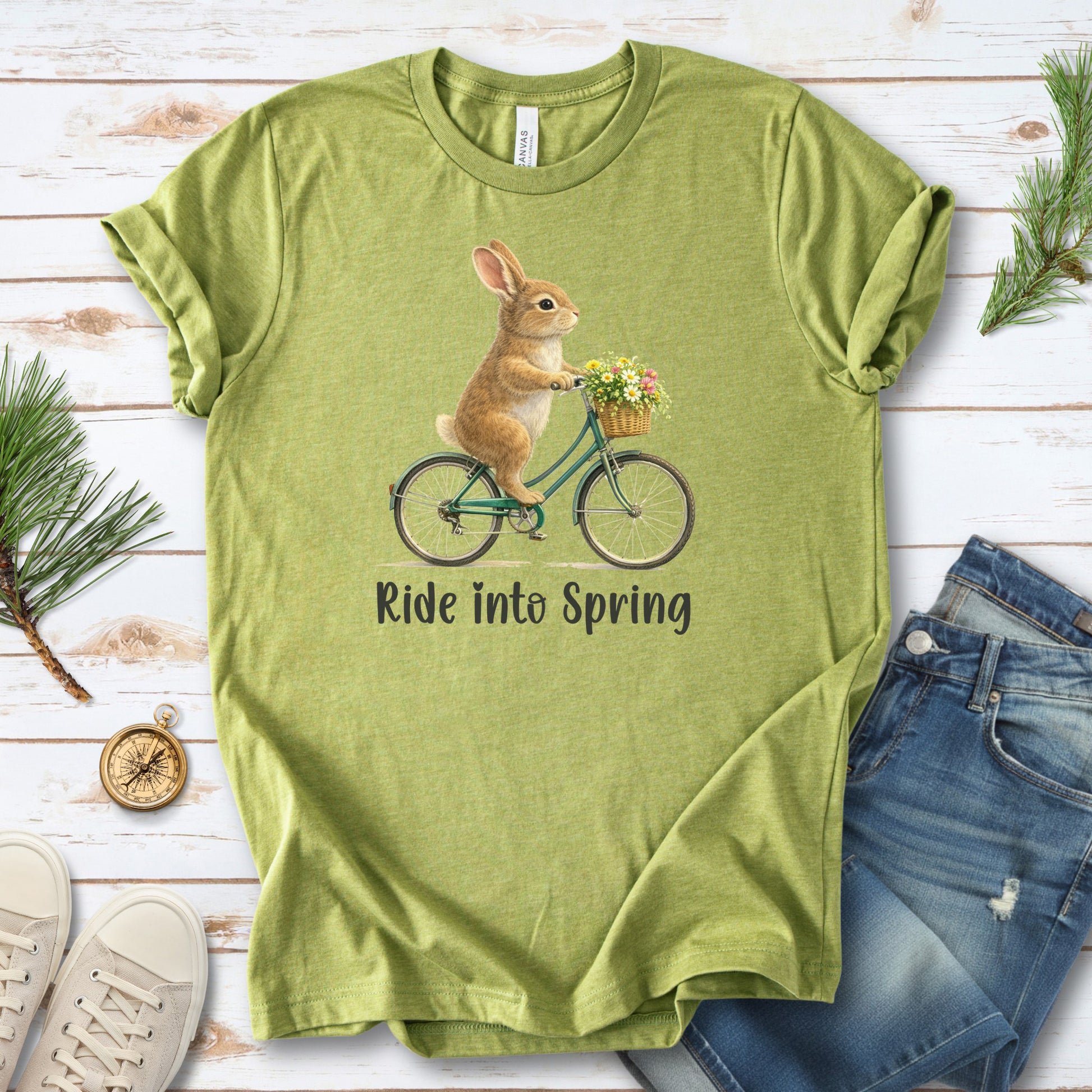 Ride Into Spring T-Shirt Easter Bunny Bike Rabbit Lover Gift Tee