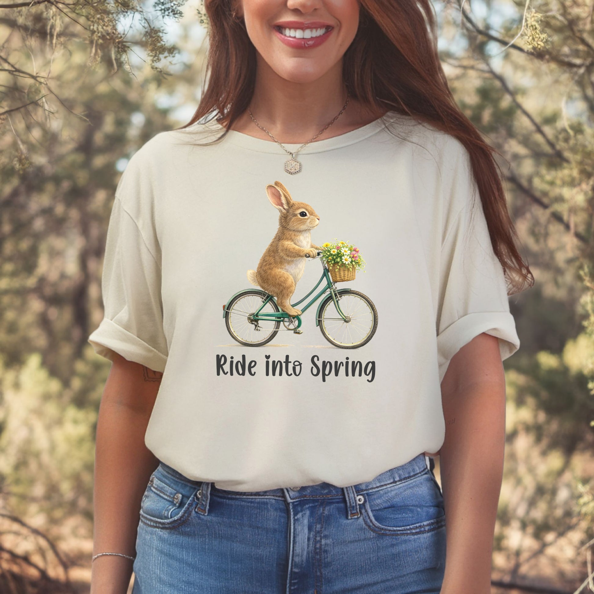 Ride Into Spring T-Shirt Easter Bunny Bike Rabbit Lover Gift Tee
