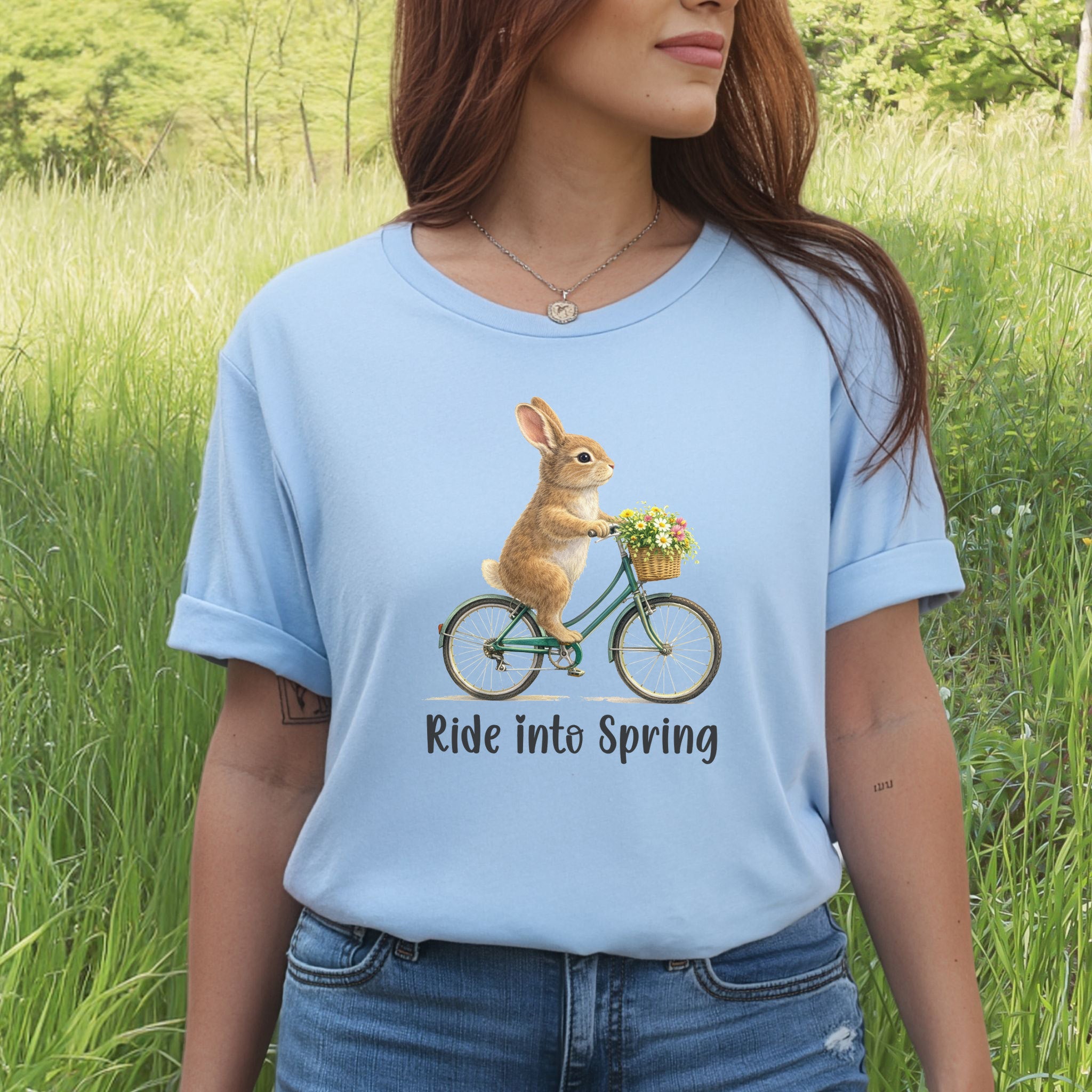Ride Into Spring T-Shirt Easter Bunny Bike Rabbit Lover Gift Tee