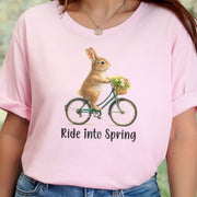 Ride Into Spring T-Shirt Easter Bunny Bike Rabbit Lover Gift Tee