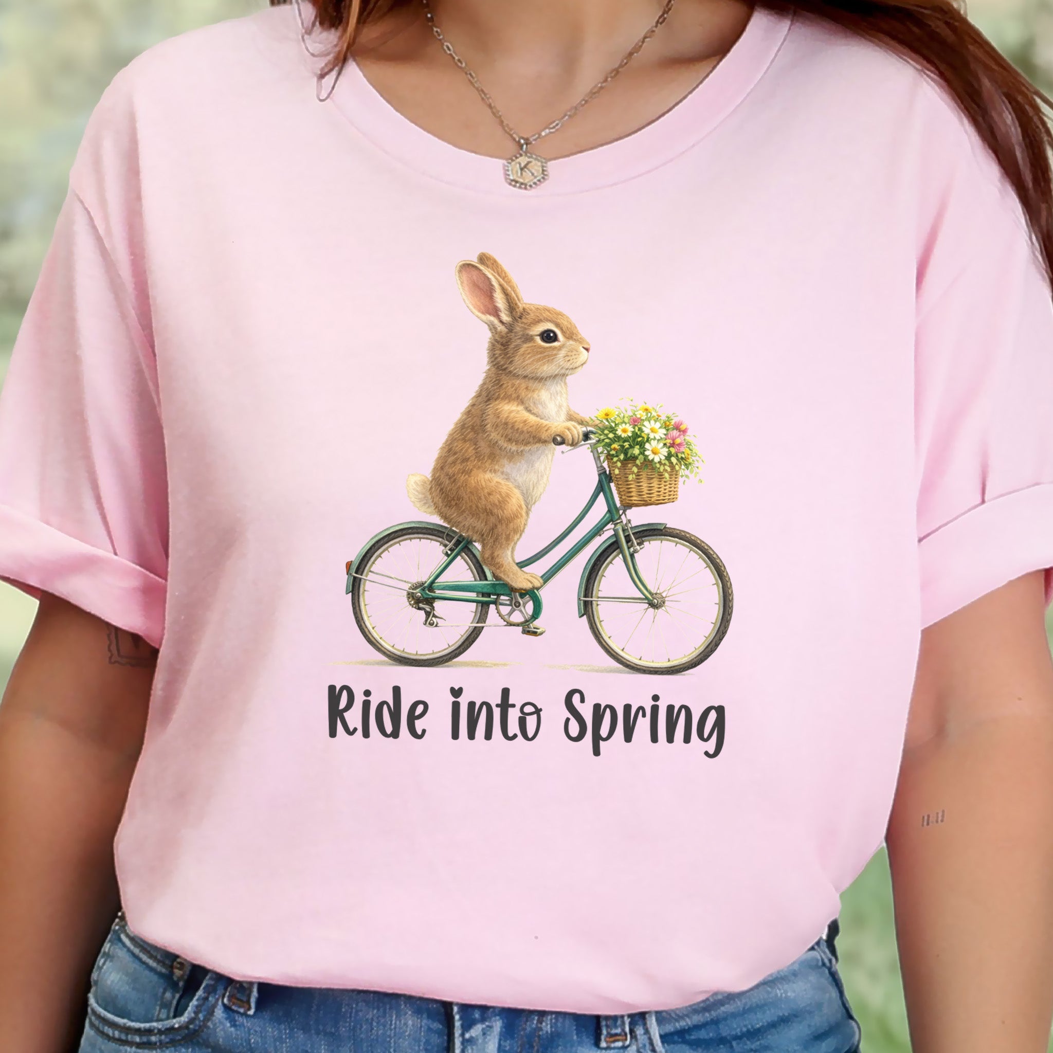 Ride Into Spring T-Shirt Easter Bunny Bike Rabbit Lover Gift Tee